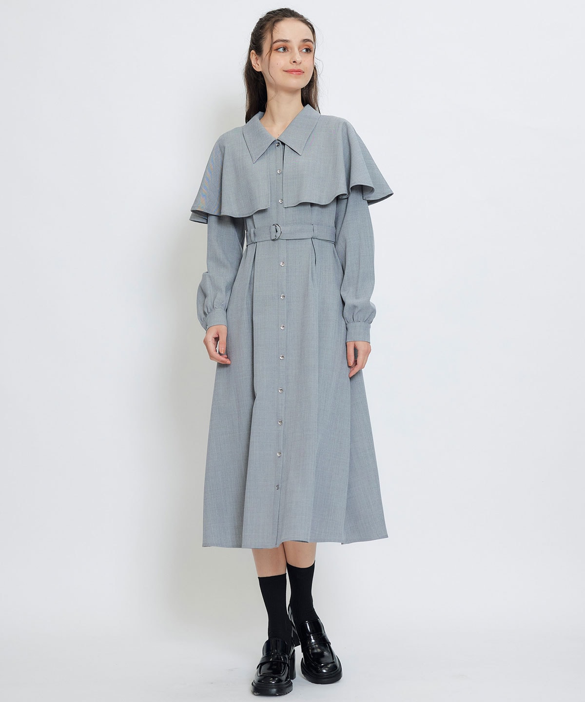 ケープライクロングフレアワンピース