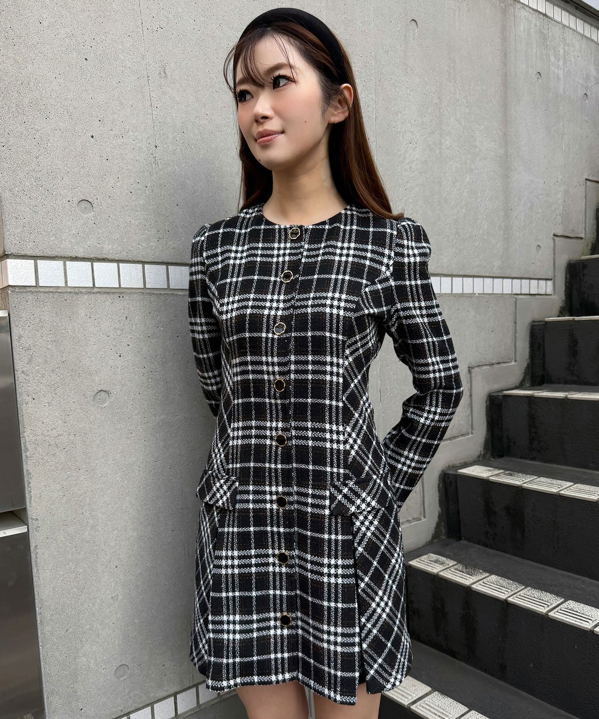 バイアスチェックツイードミニワンピース