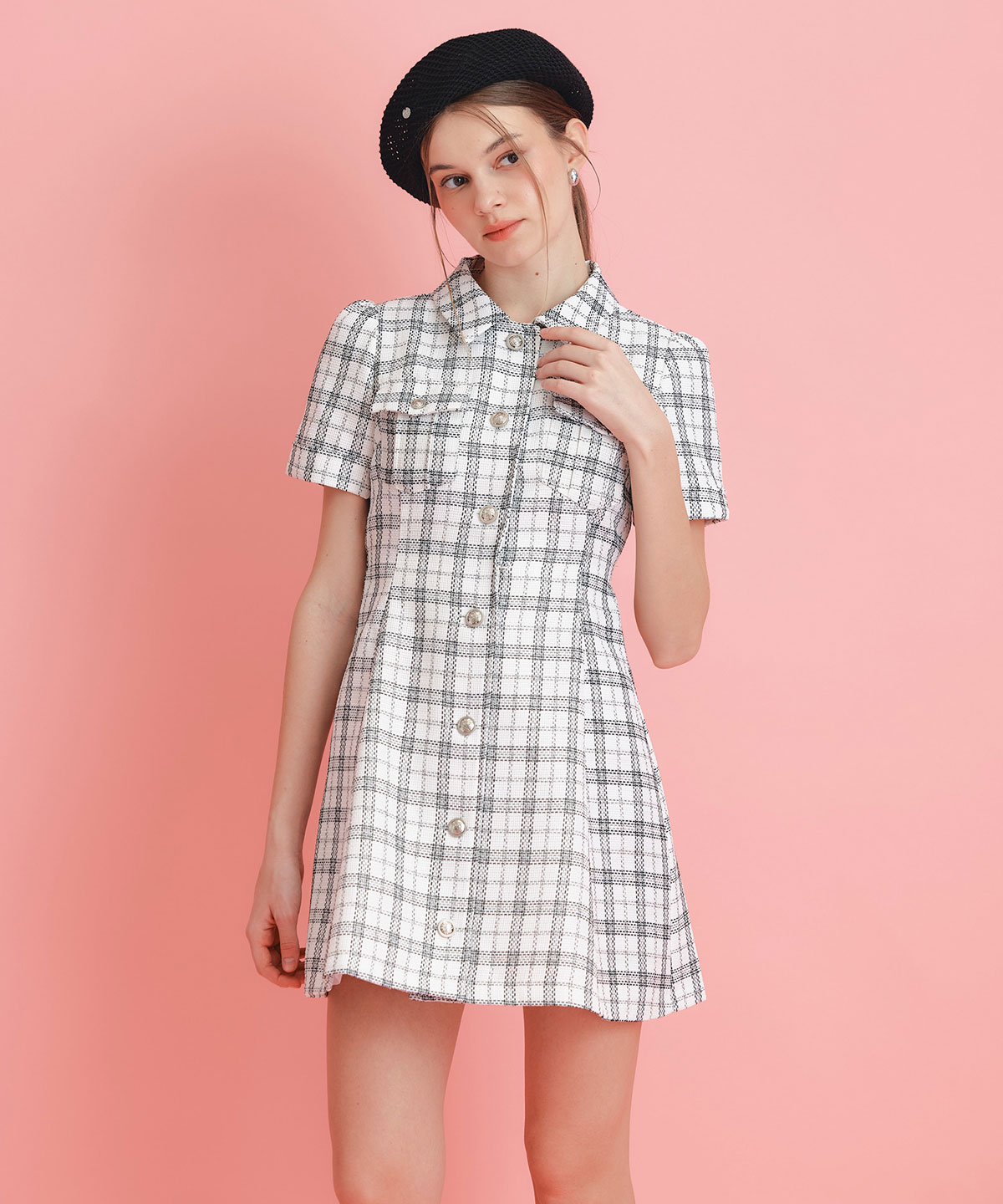 サマーツイードチェックシャツミニワンピース
