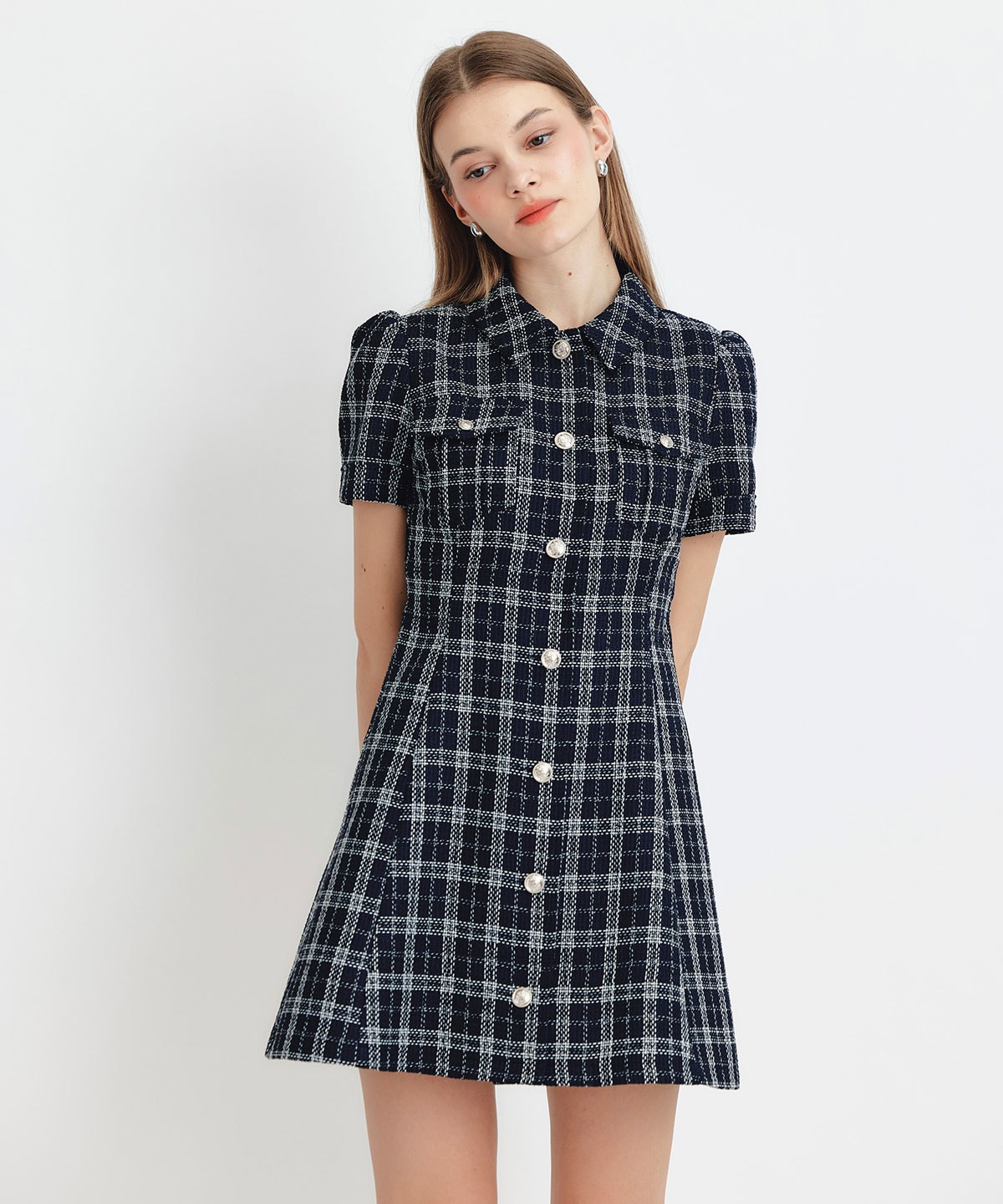 サマーツイードチェックシャツミニワンピース