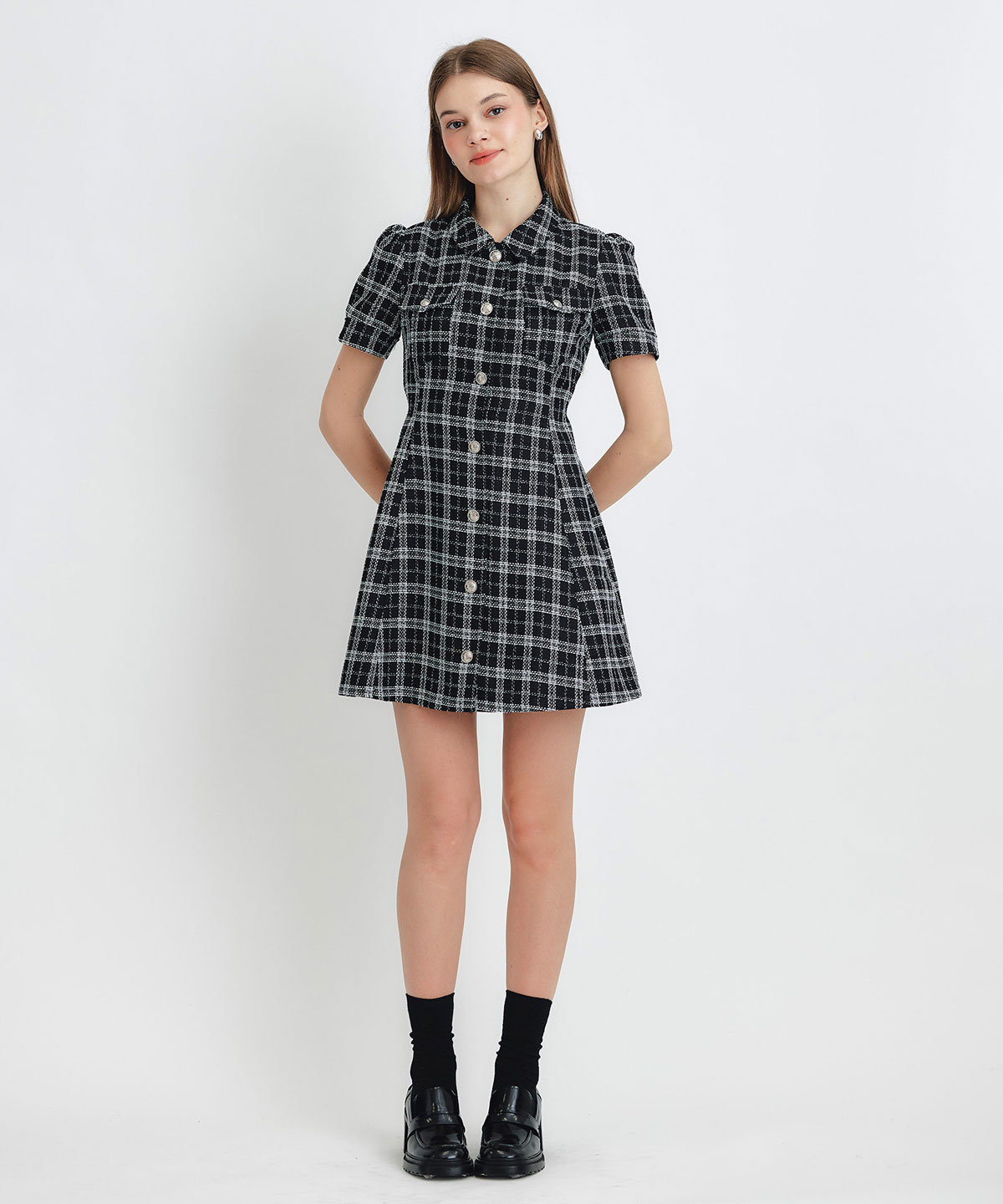 サマーツイードチェックシャツミニワンピース