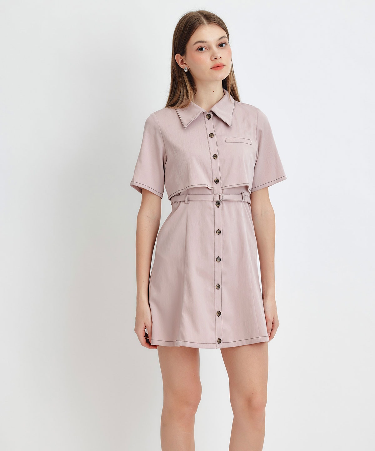 レイヤードライクコントラストフレアミニワンピース