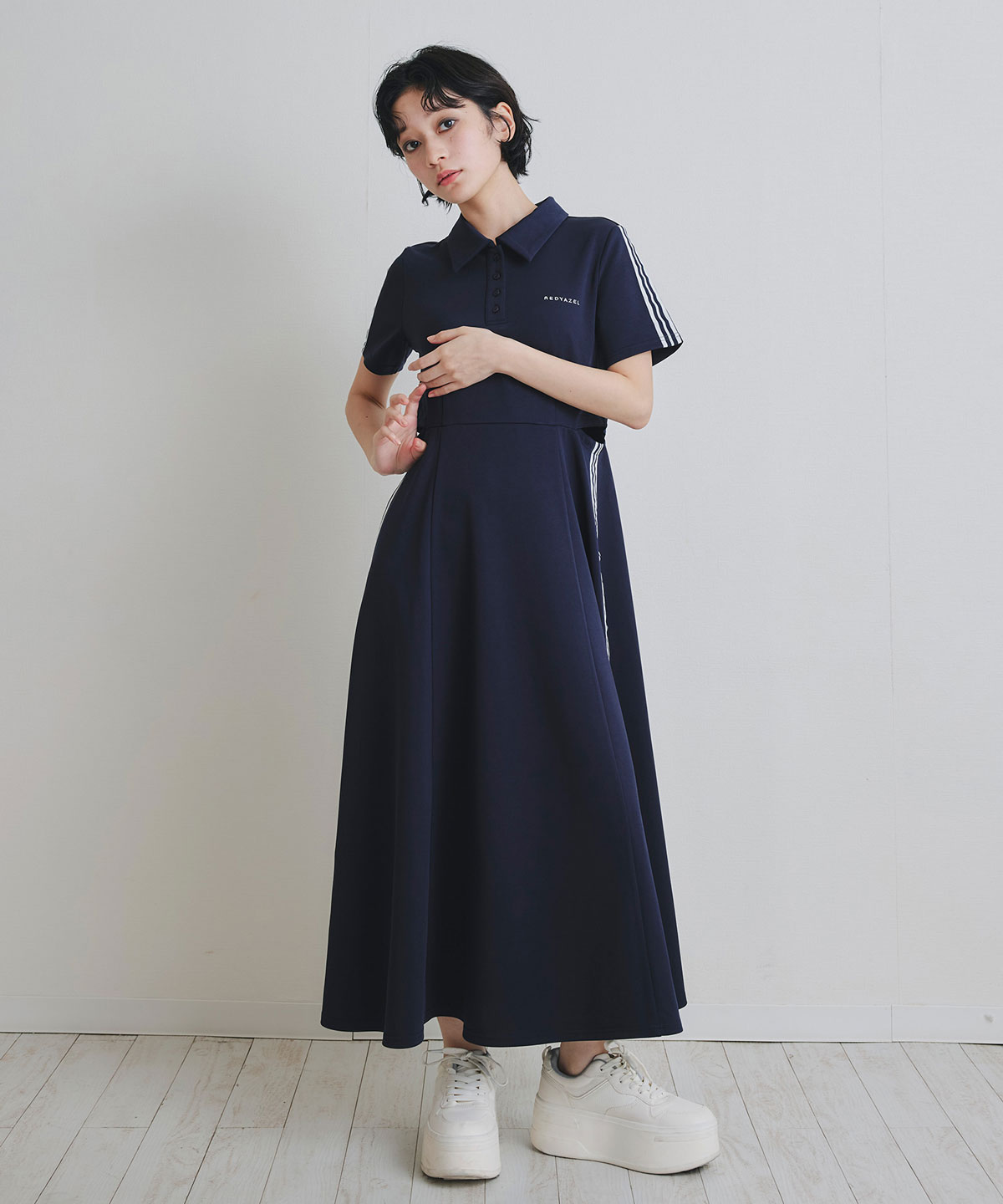 ライン2WAYサイドカットロングフレアワンピース