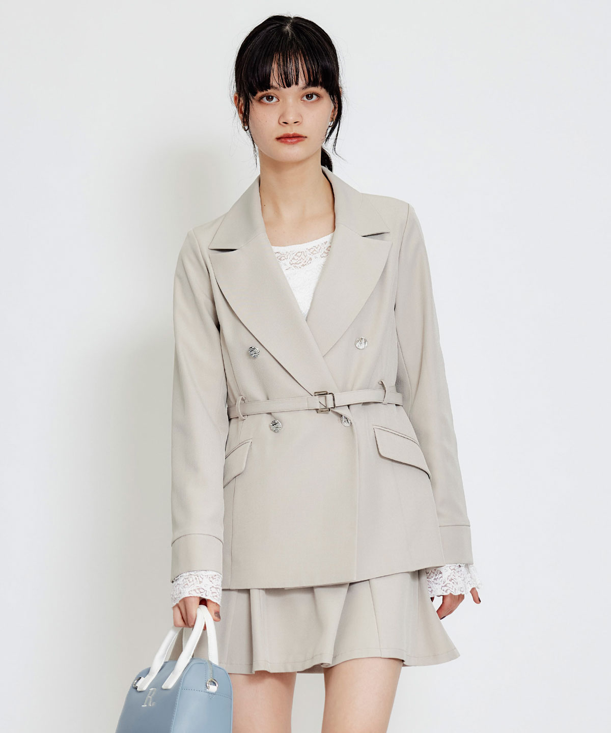 【セットアップ可能】ワイドカラーミドルダブルジャケット