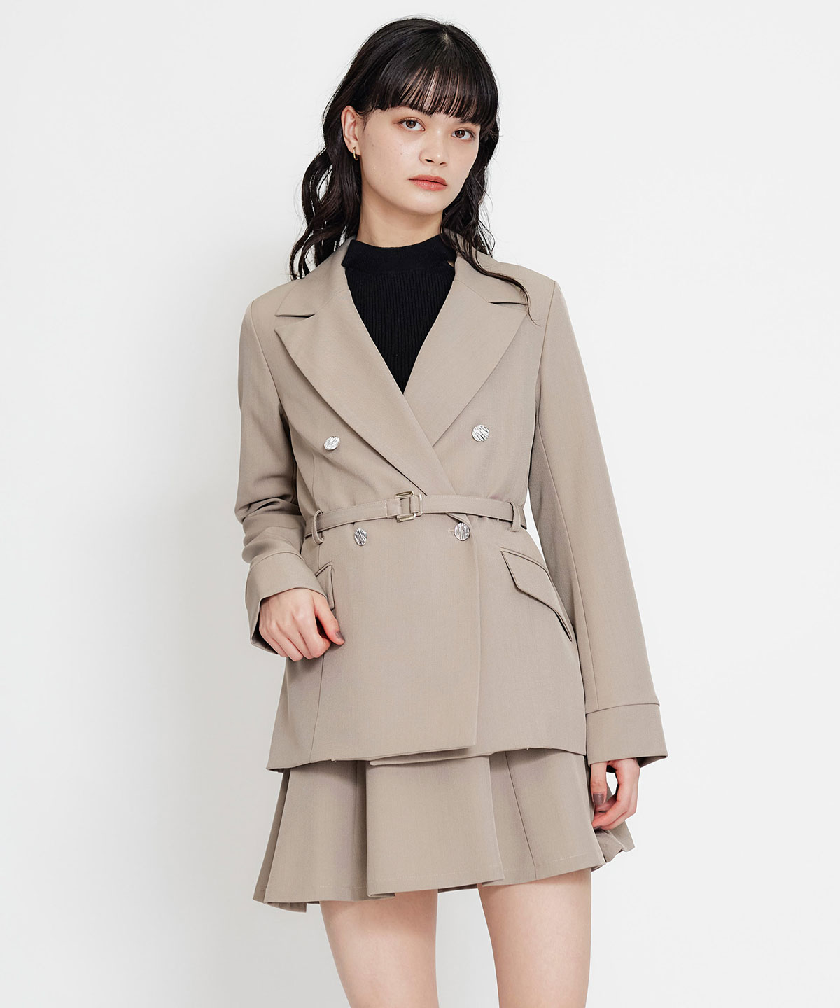 【セットアップ可能】ワイドカラーミドルダブルジャケット