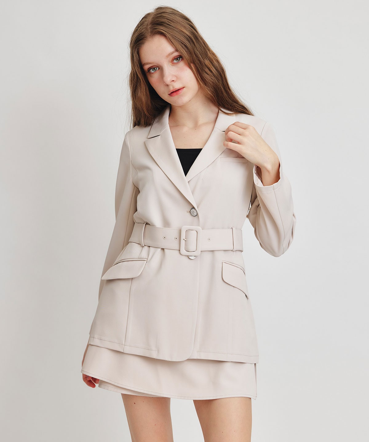 【セットアップ可能】アイシーカラーウエストマークベルトテーラードジャケット