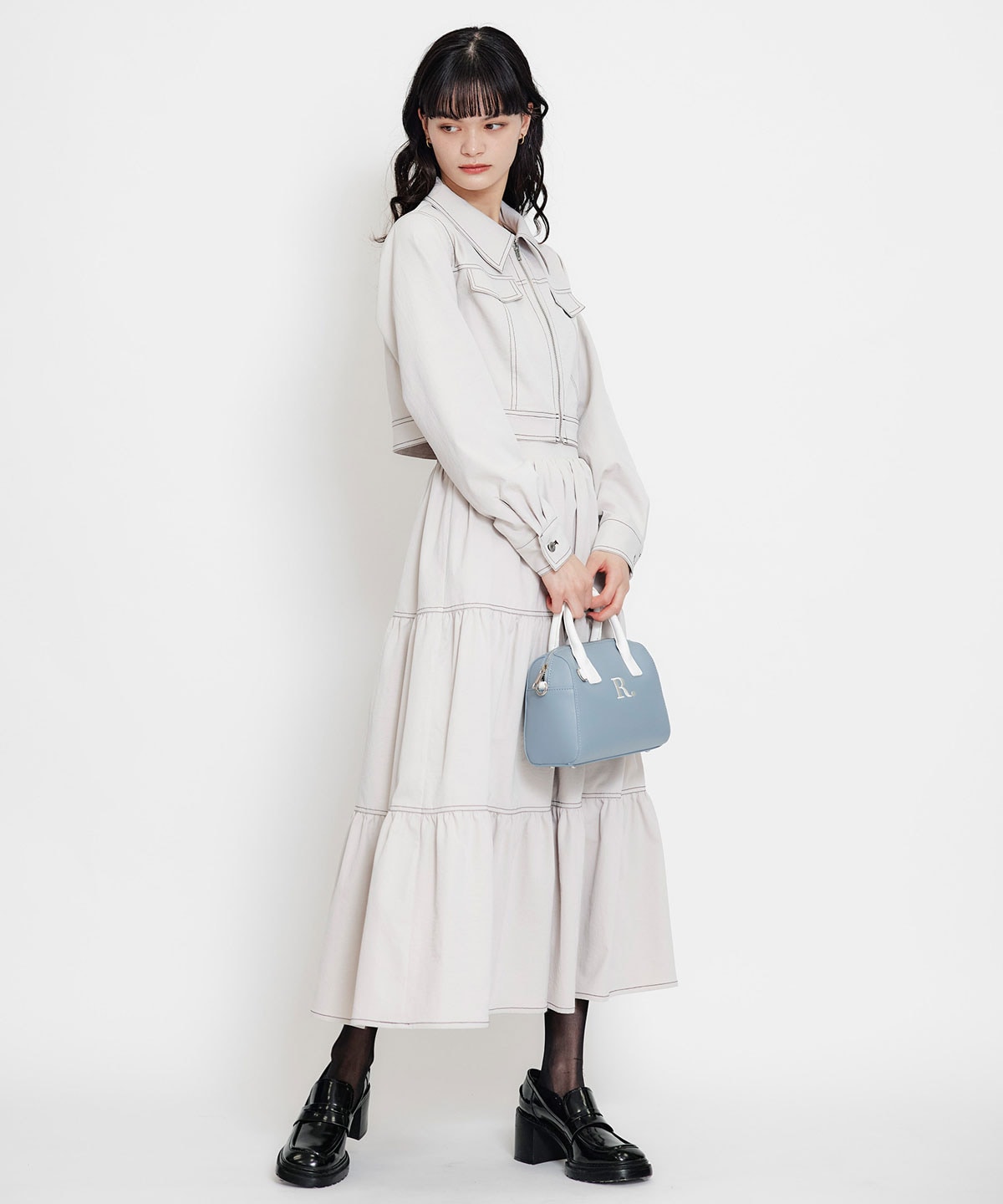 【セットアップ可能】バイカラーステッチショートジャケット