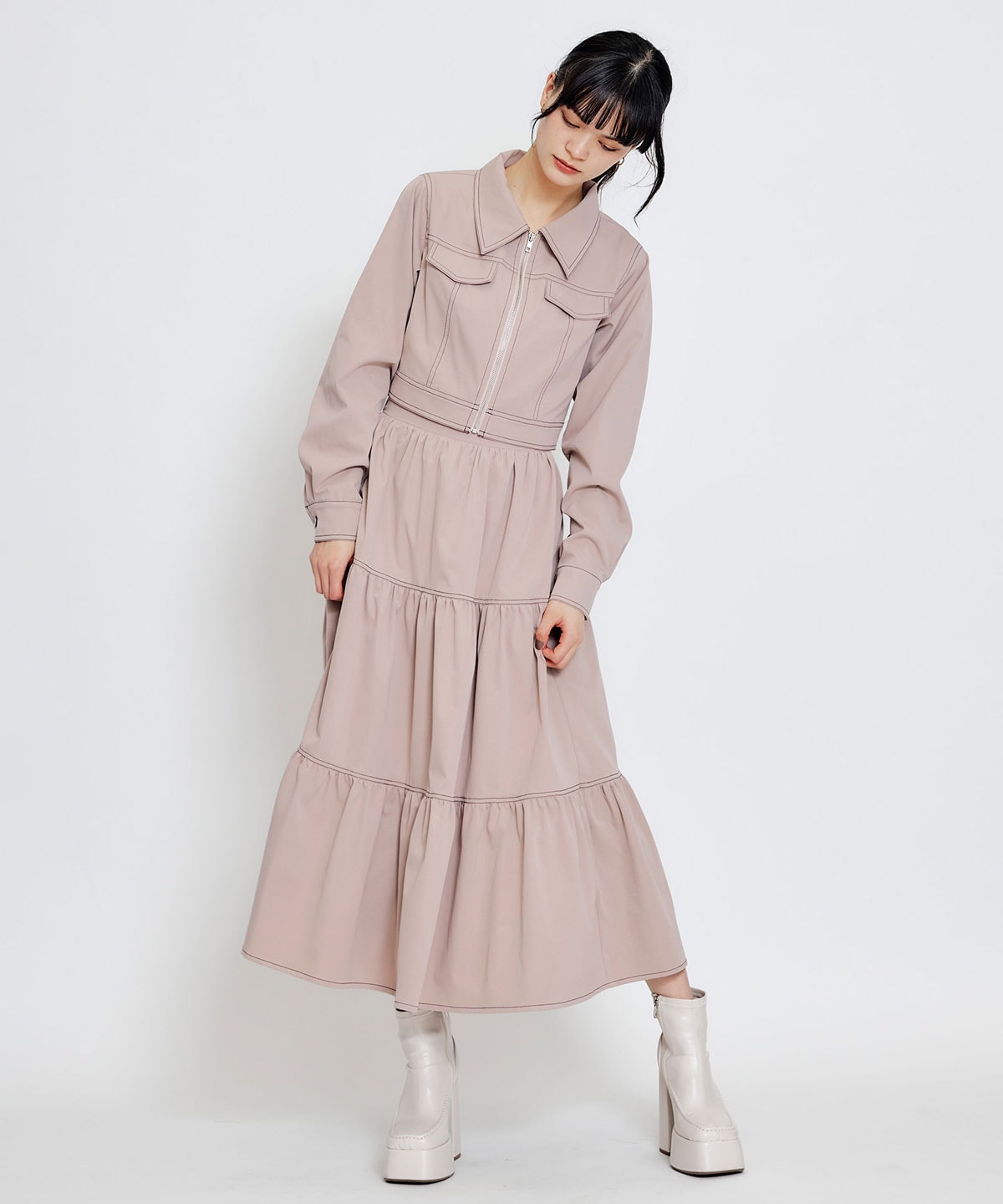 【セットアップ可能】バイカラーステッチショートジャケット