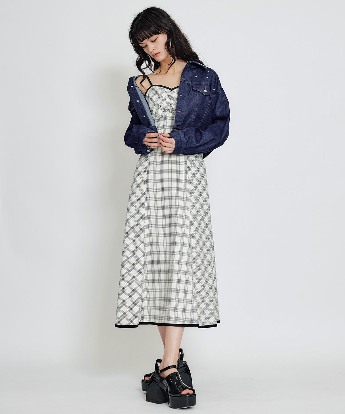 フラワービジューパールデニムジャケット