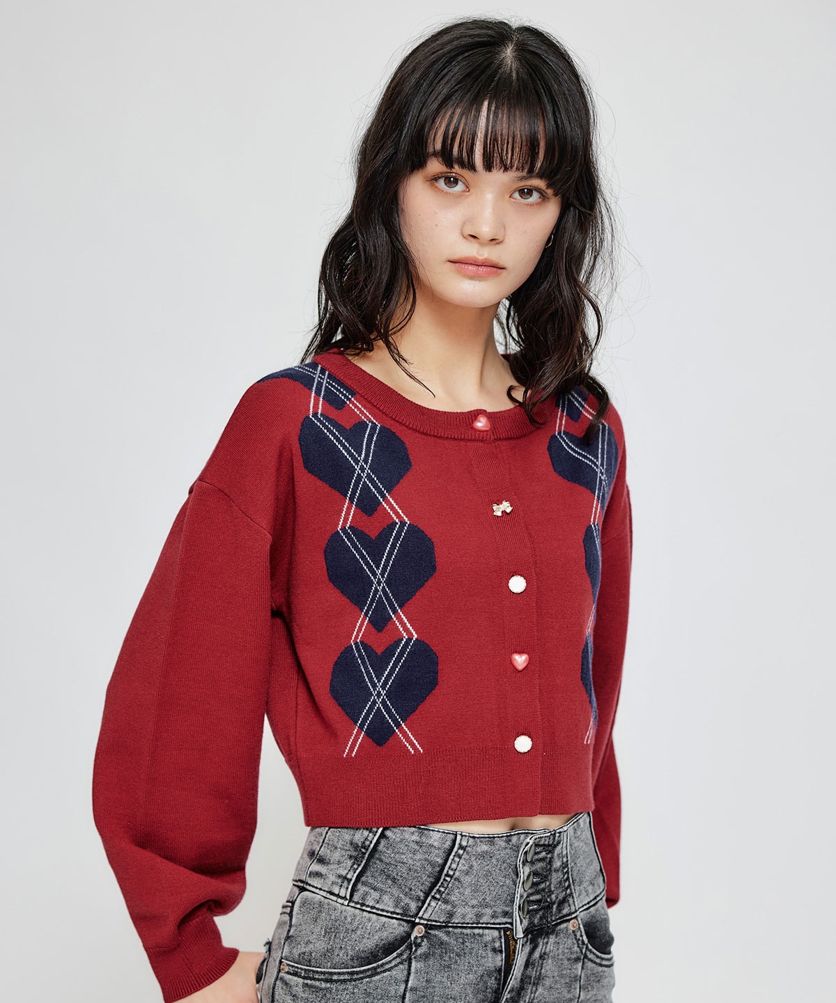 Love Me Heart アーガイルニットカーディガン