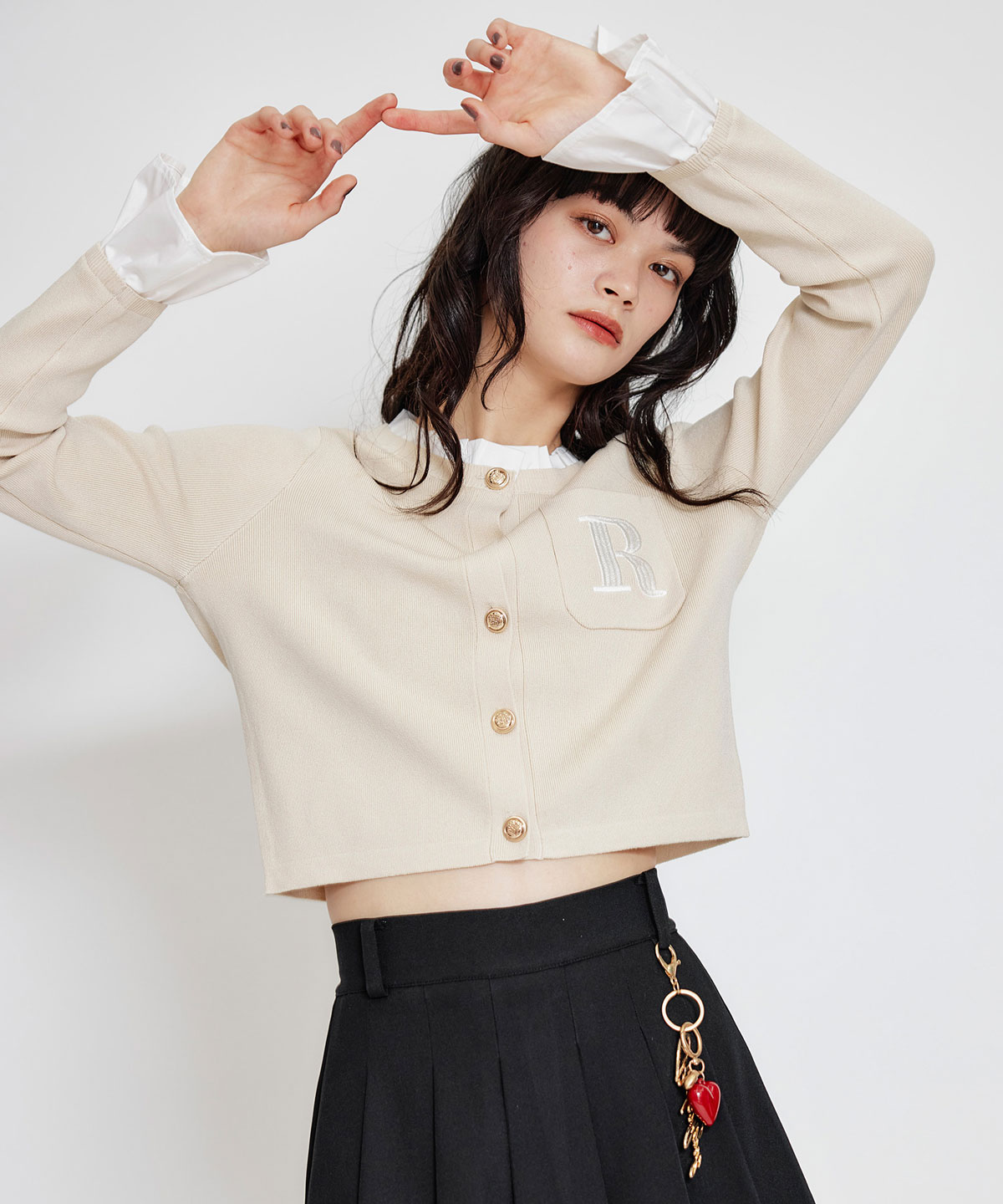 Rフリルレイヤードニットカーディガン