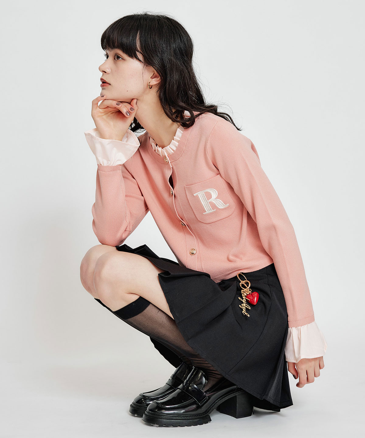 Rフリルレイヤードニットカーディガン