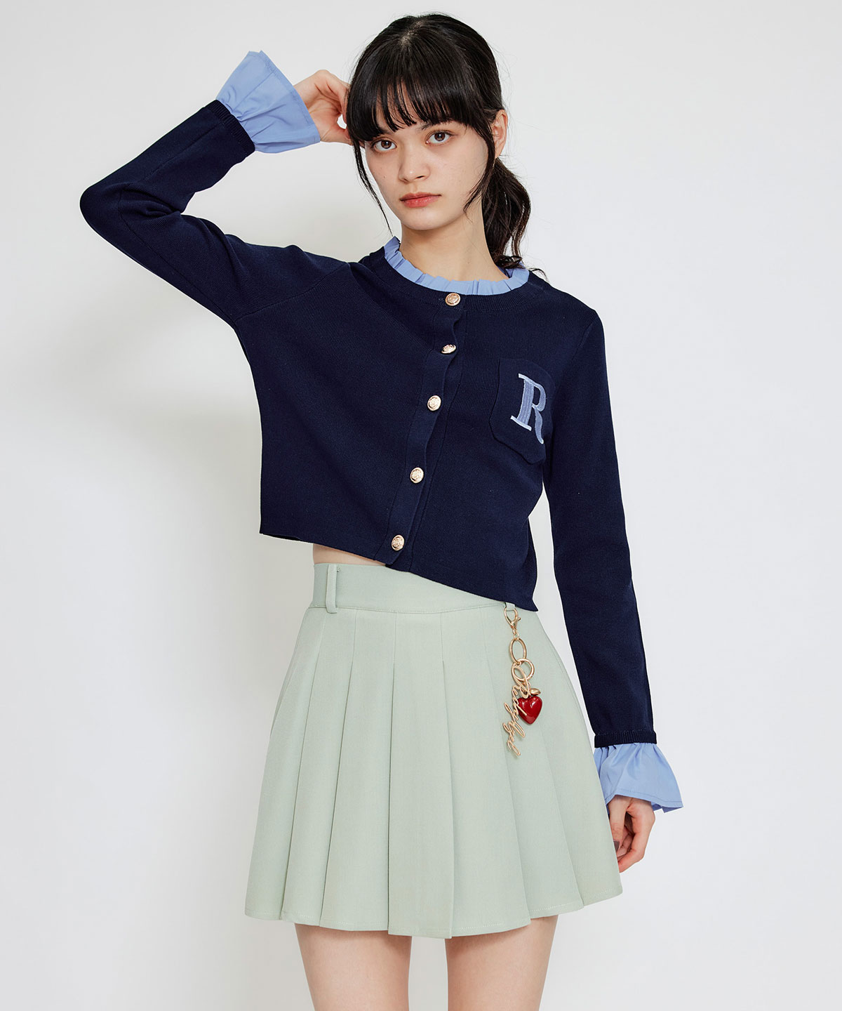 Rフリルレイヤードニットカーディガン