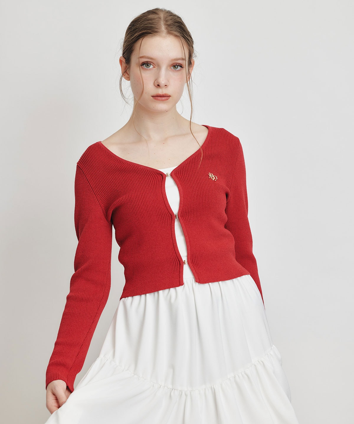 ロゴプレートリブニットカーディガン