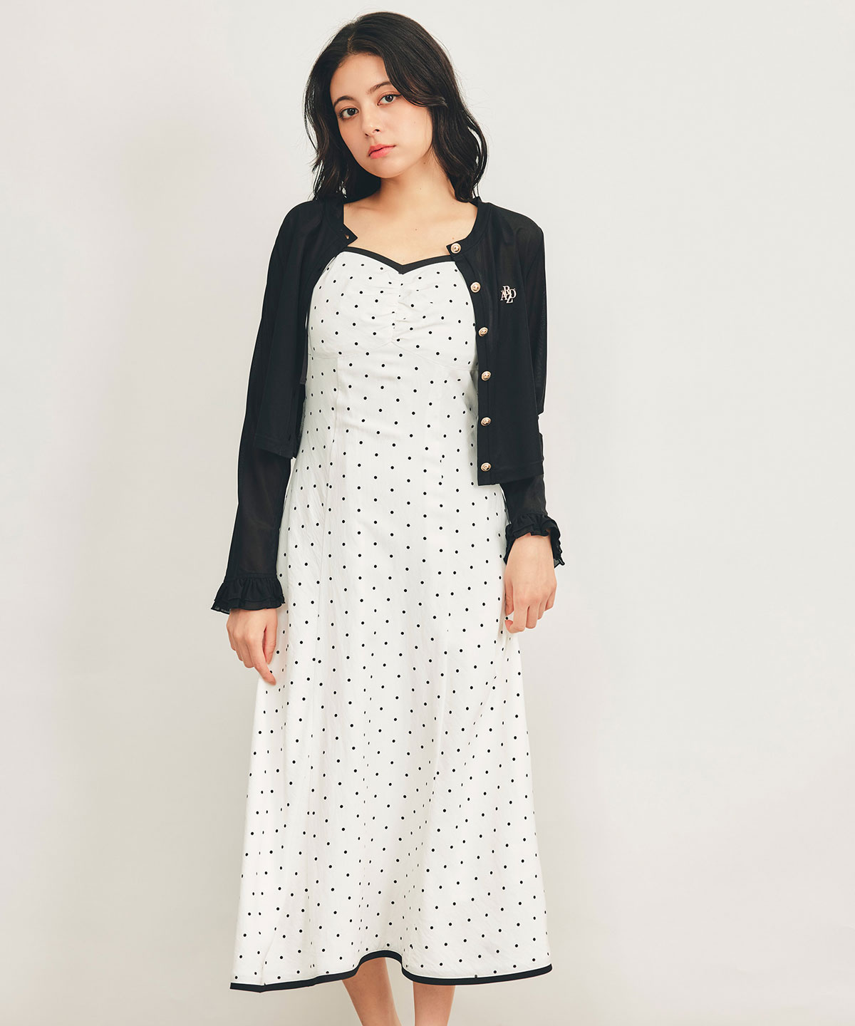 ロゴプレートフリルシアーカーディガン