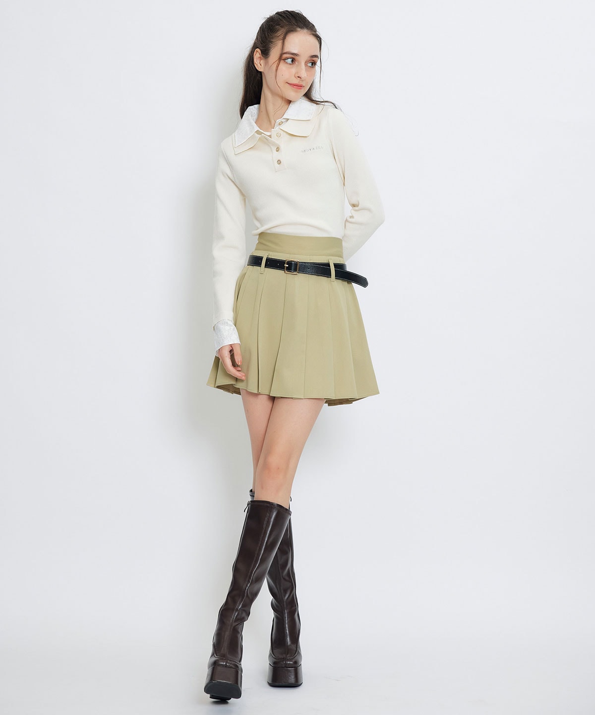 ダブルレースカラーポロニットプルオーバー