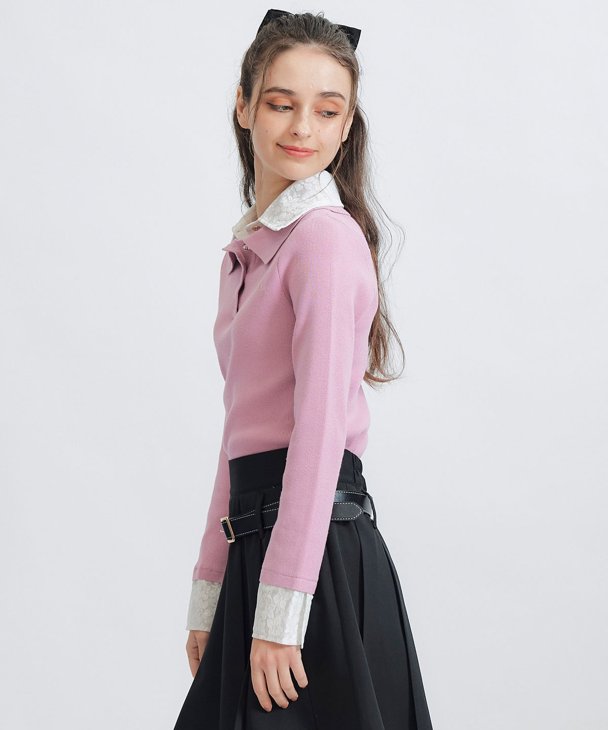 ダブルレースカラーポロニットプルオーバー