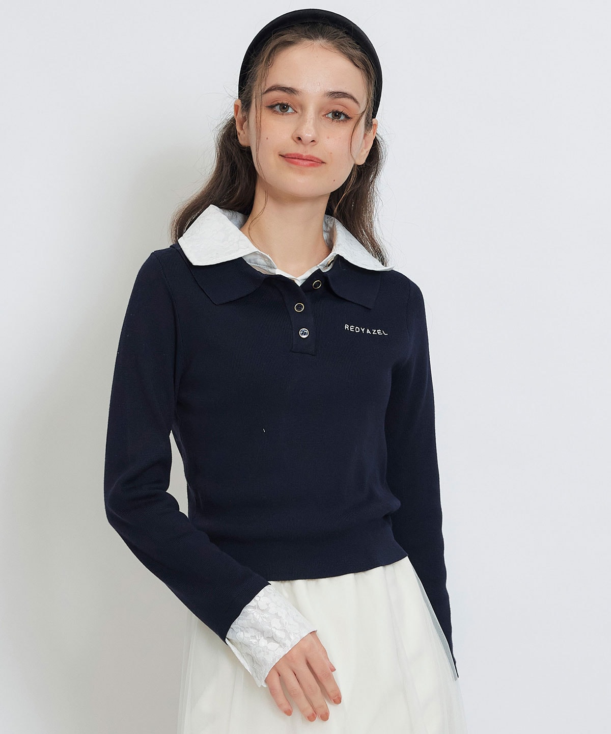 ダブルレースカラーポロニットプルオーバー