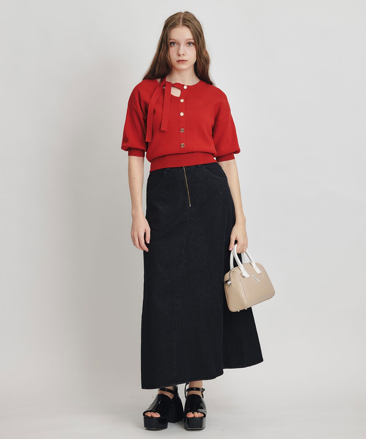 アシメカットデザインハーフスリーブニットプルオーバー