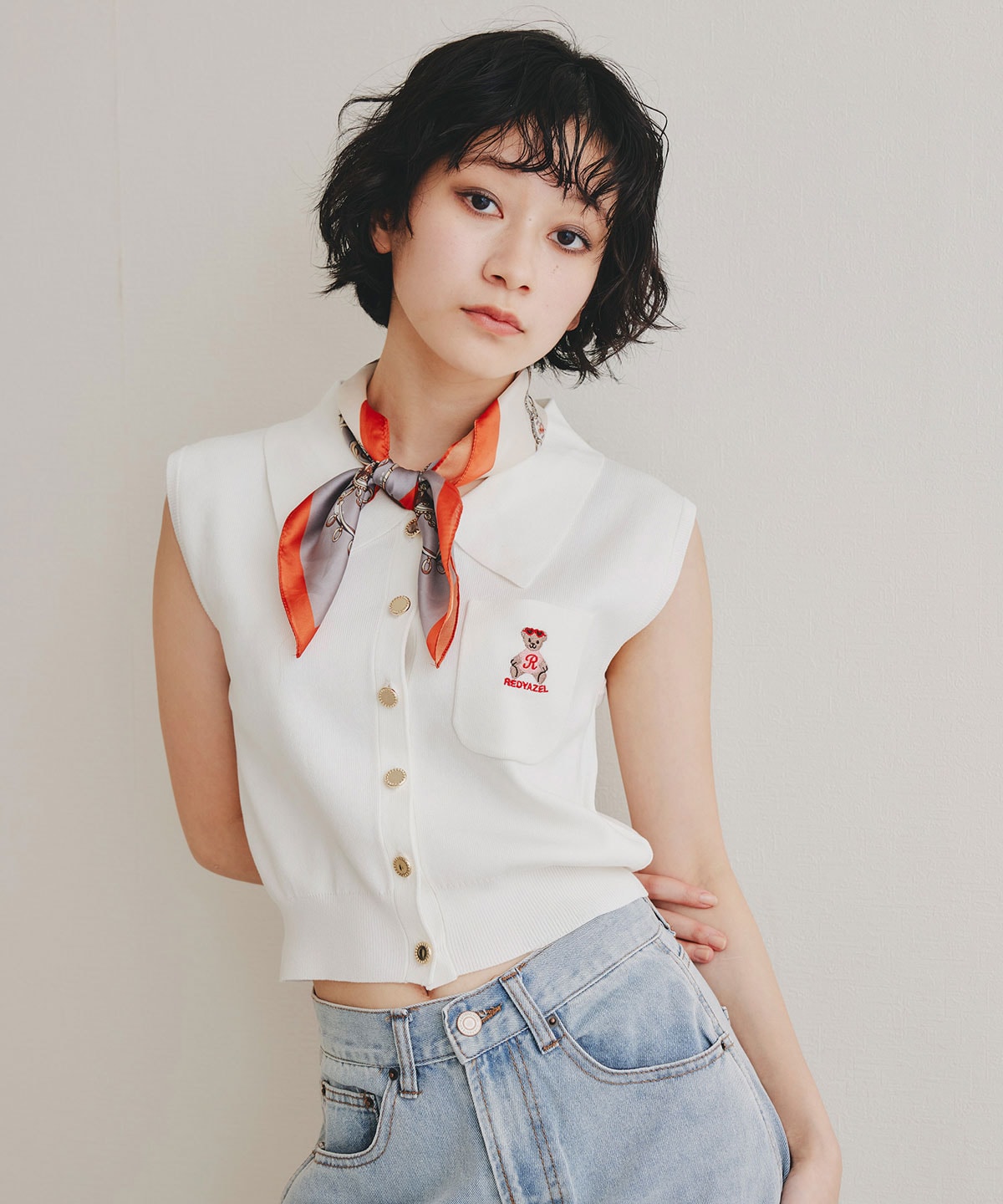 Azelyポロニットノースリーブプルオーバー