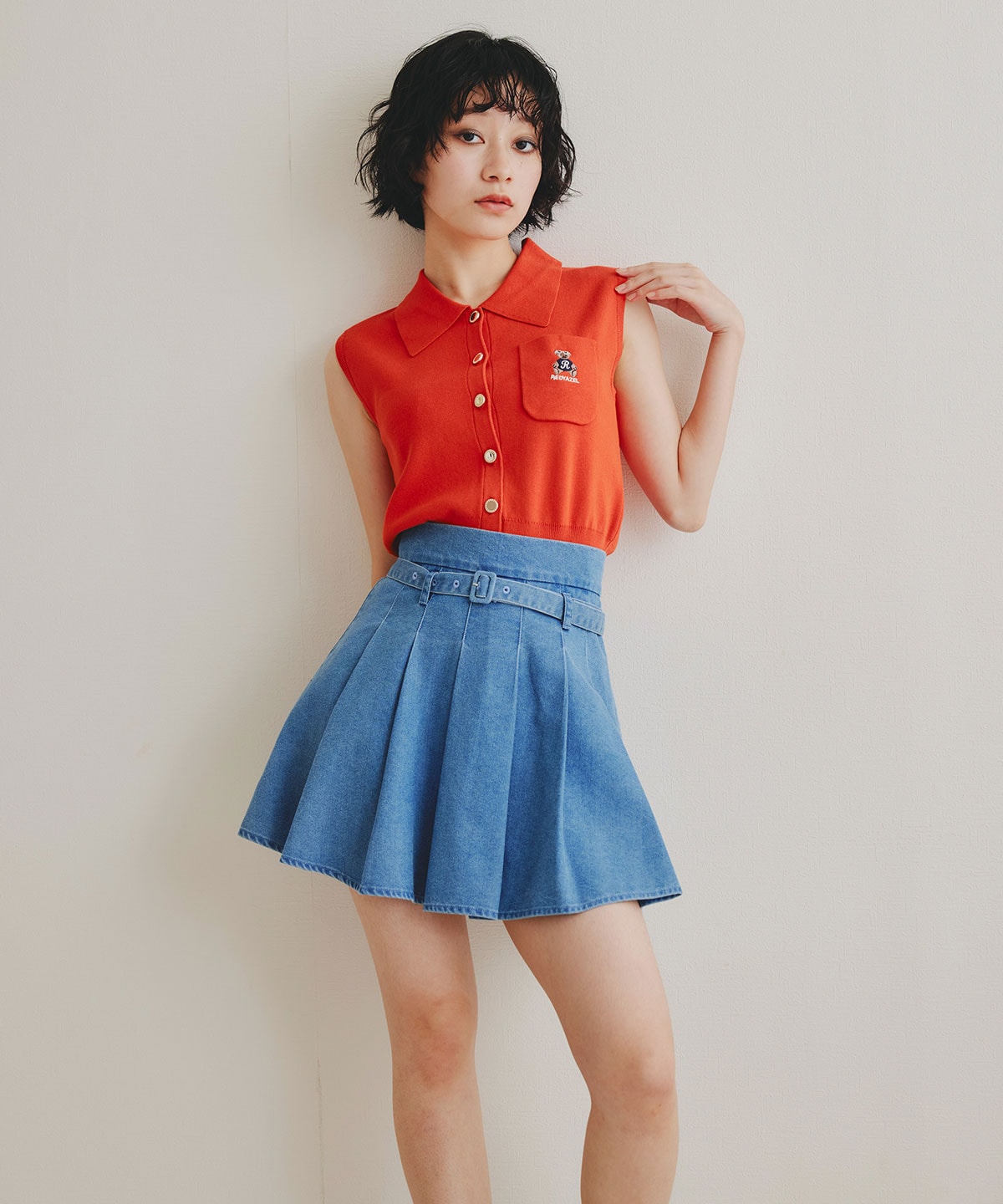 Azelyポロニットノースリーブプルオーバー