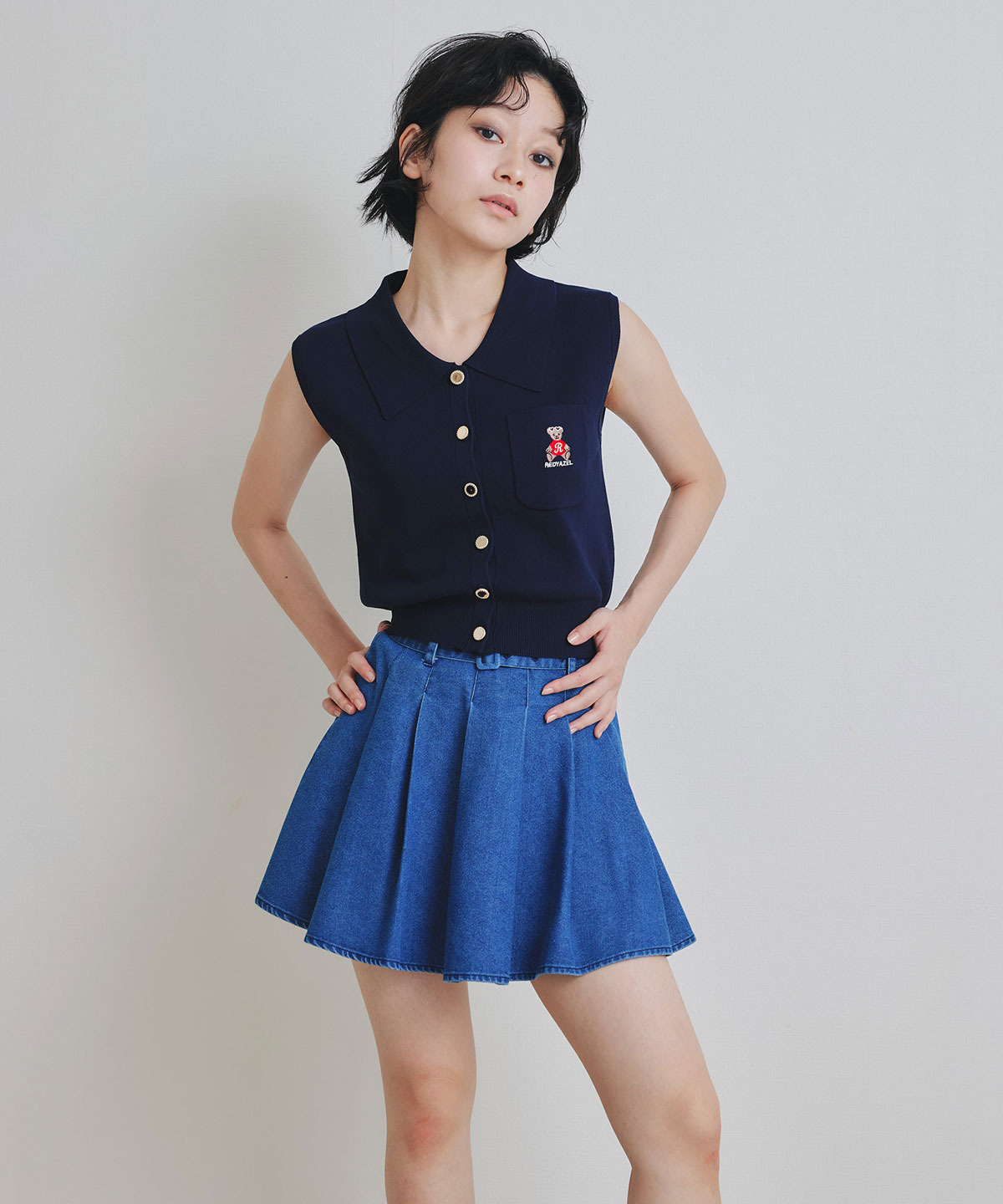 Azelyポロニットノースリーブプルオーバー