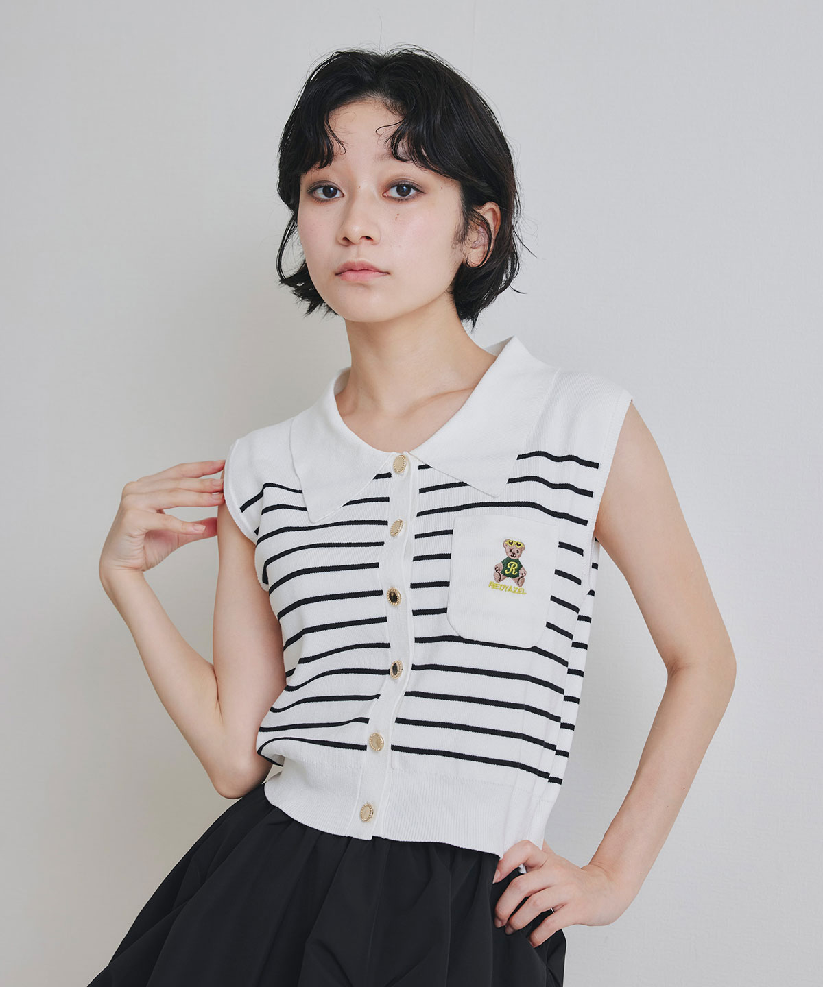 Azelyポロニットノースリーブプルオーバー