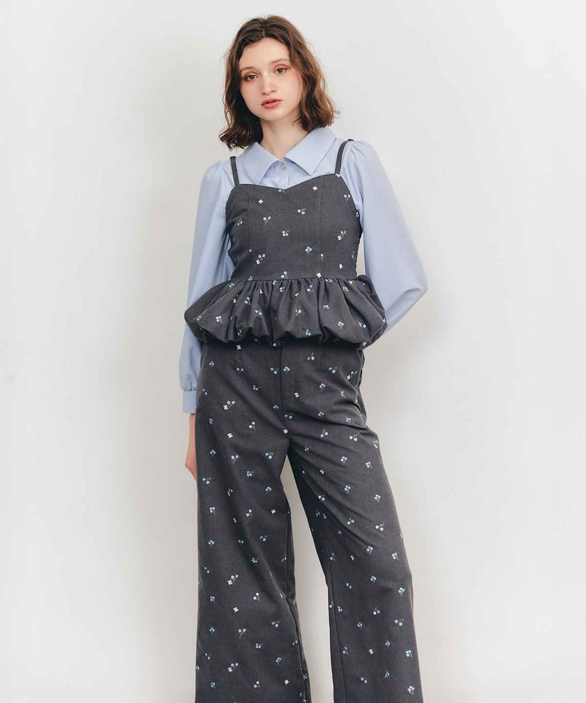 【Fleur monogram Series】フルールモノグラムエンブロイダリーバルーンペプラムビスチェ