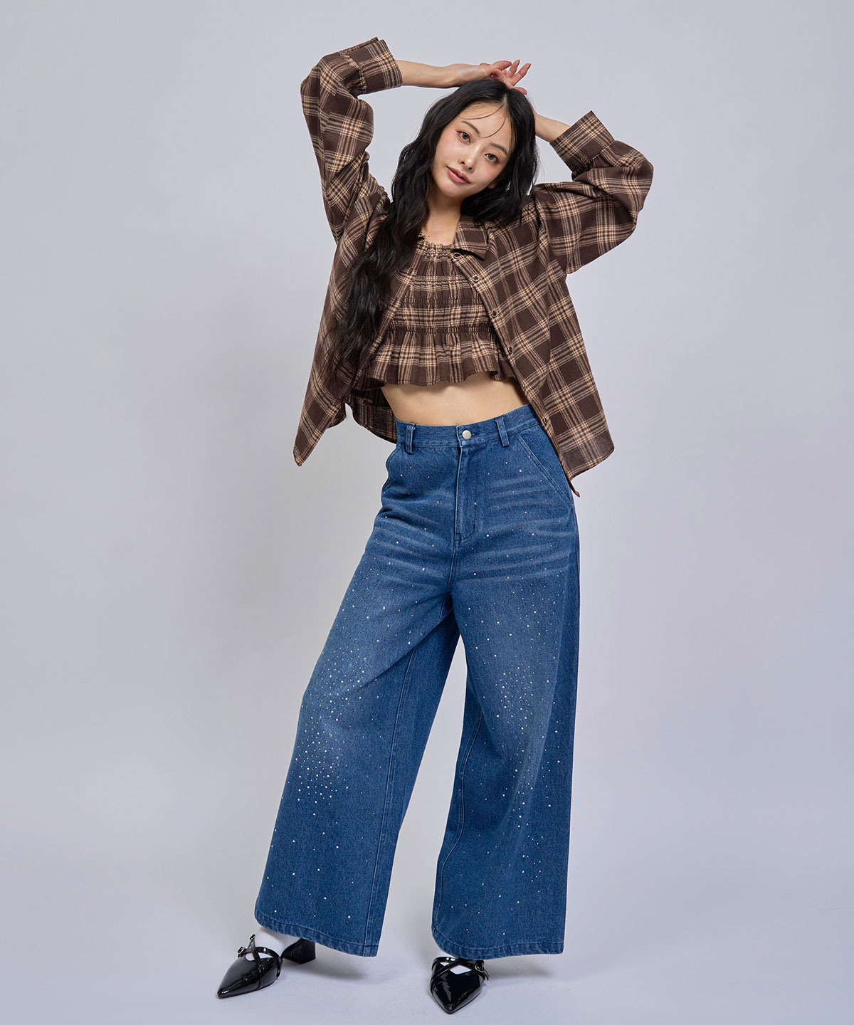 【=LOVE 大場花菜さん着用】チェックビスチェ×シャツセット