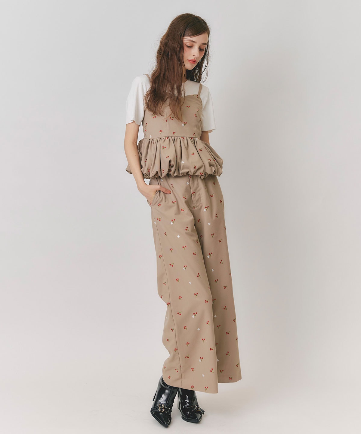 【Fleur monogram Series】フルールモノグラムエンブロイダリーワイドパンツ