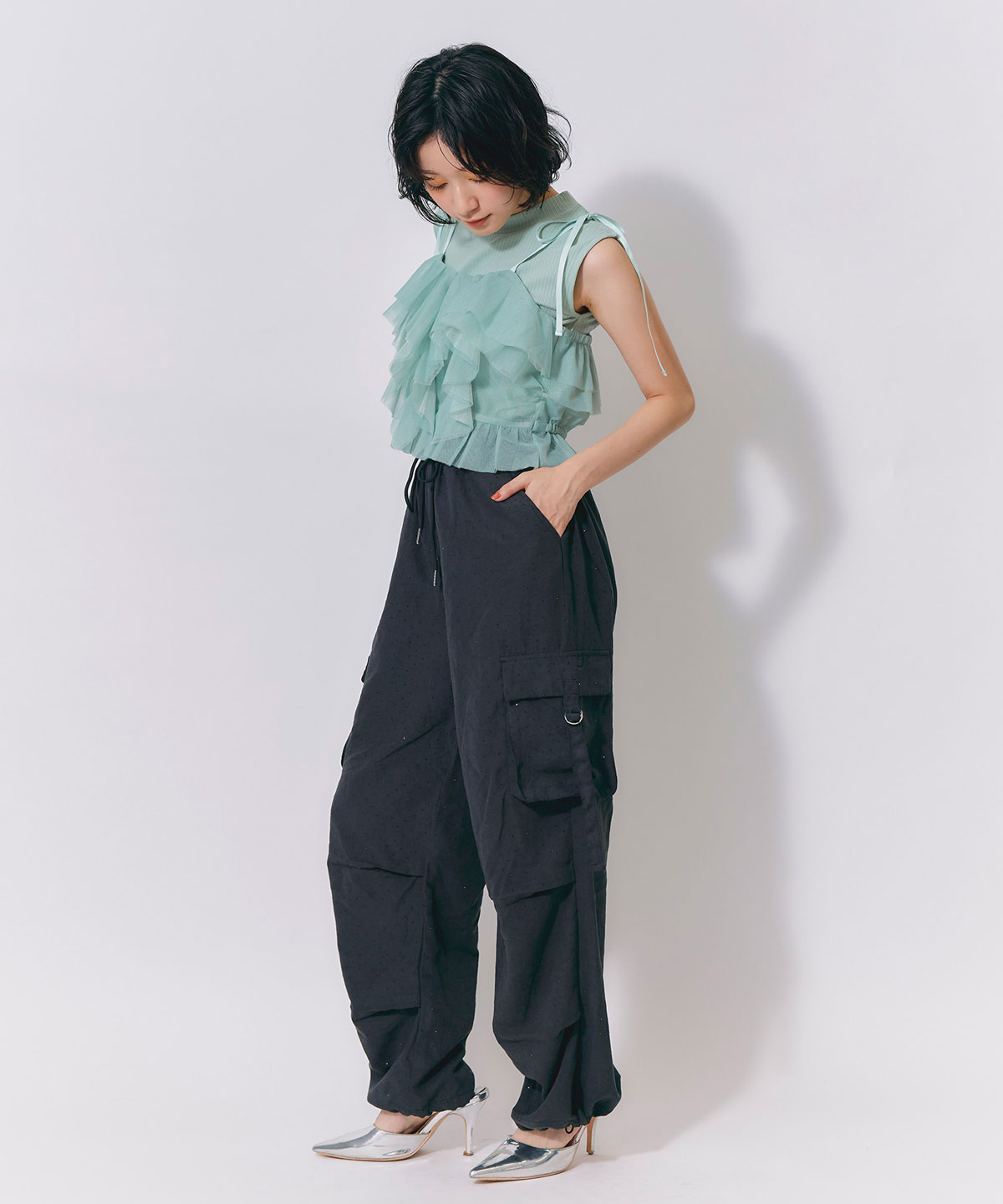 ラインストーンホットフィットカーゴパンツ
