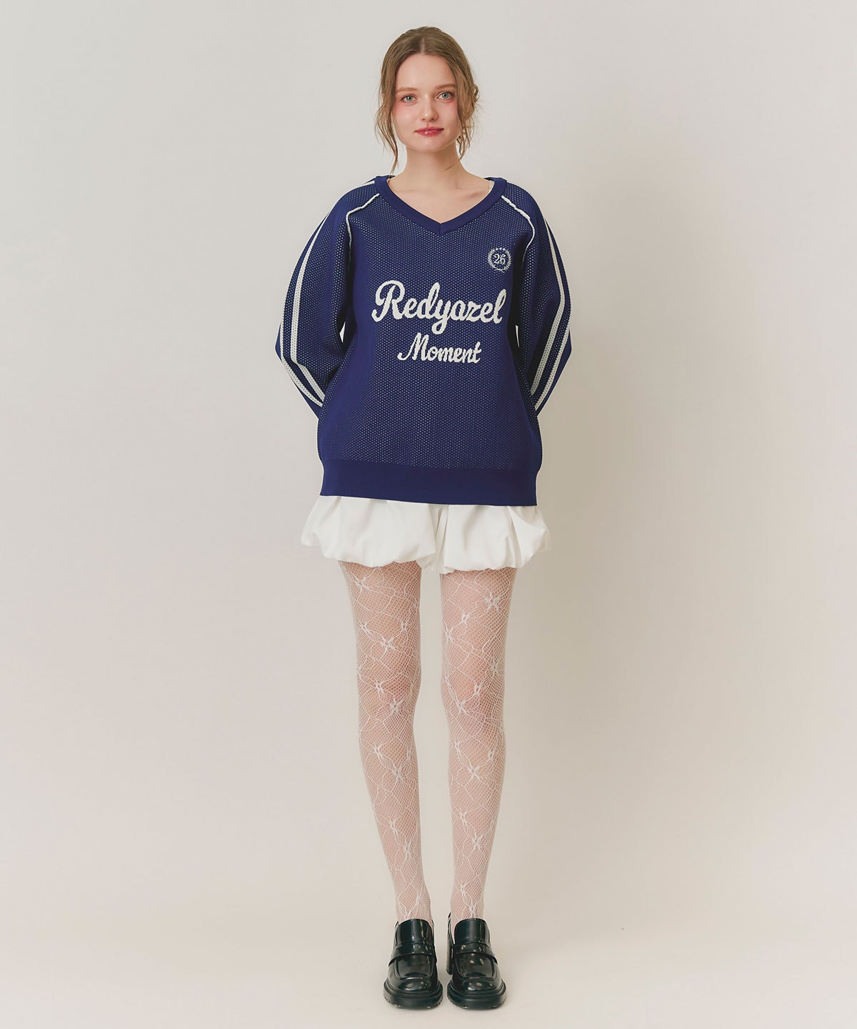 ロゴメッシュニット×バルーンショートパンツセットアップ
