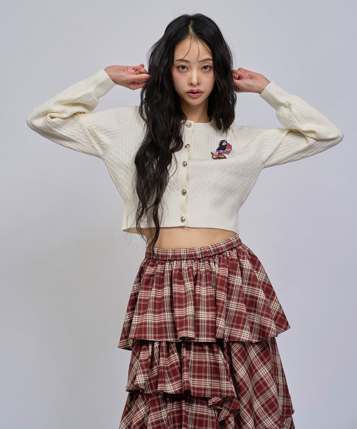 チェックティアードロングスカート