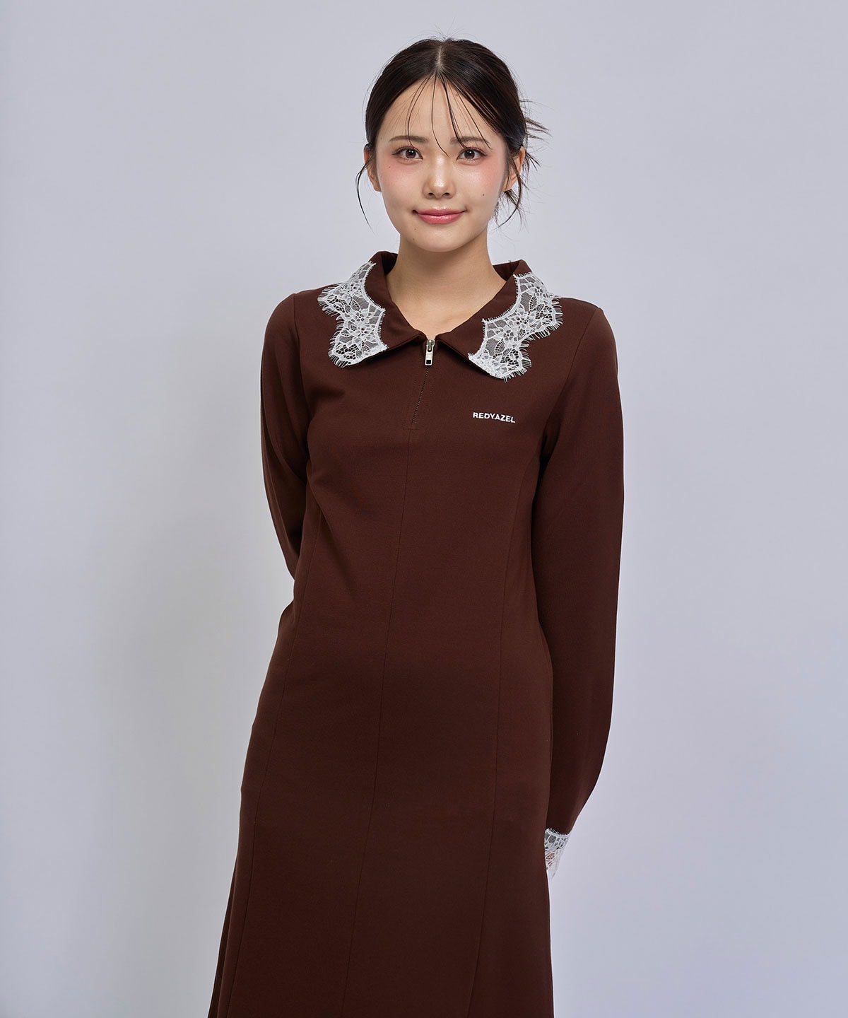 レーストリムハーフZIPポロカットロングワンピース