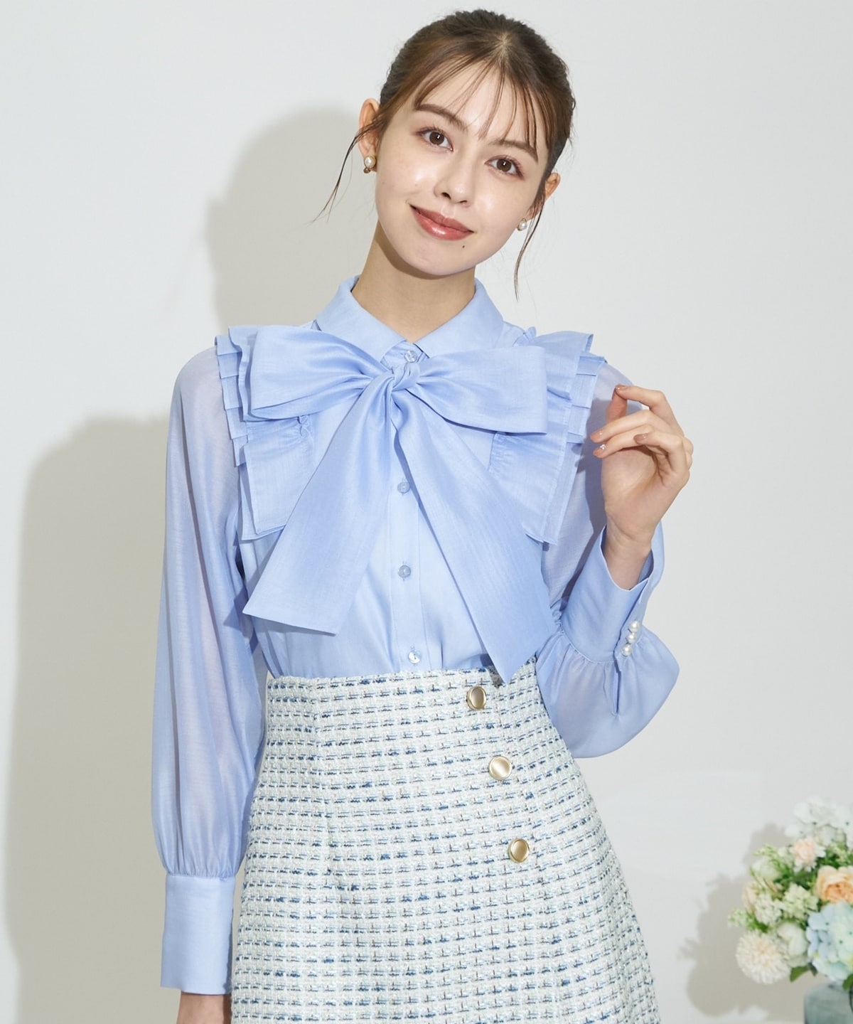 金ボタンミックスツイードミニスカート