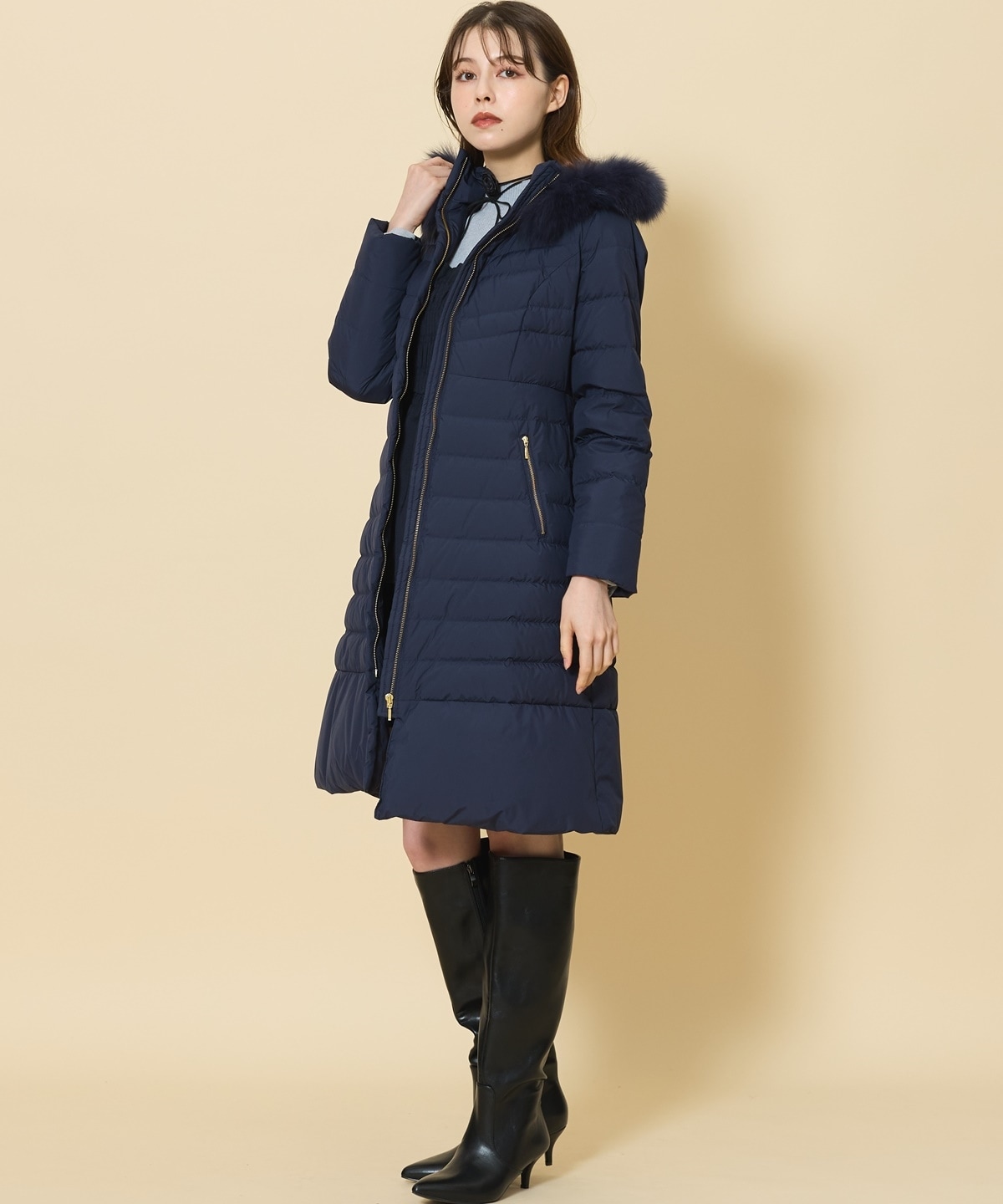 FOXファー付エレガンスロングダウンコート