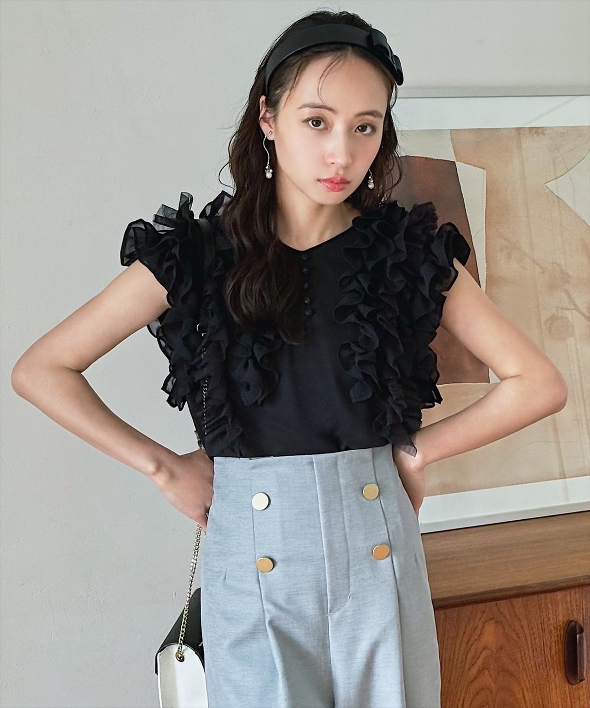 シフォンチュールフリルシアーブラウス