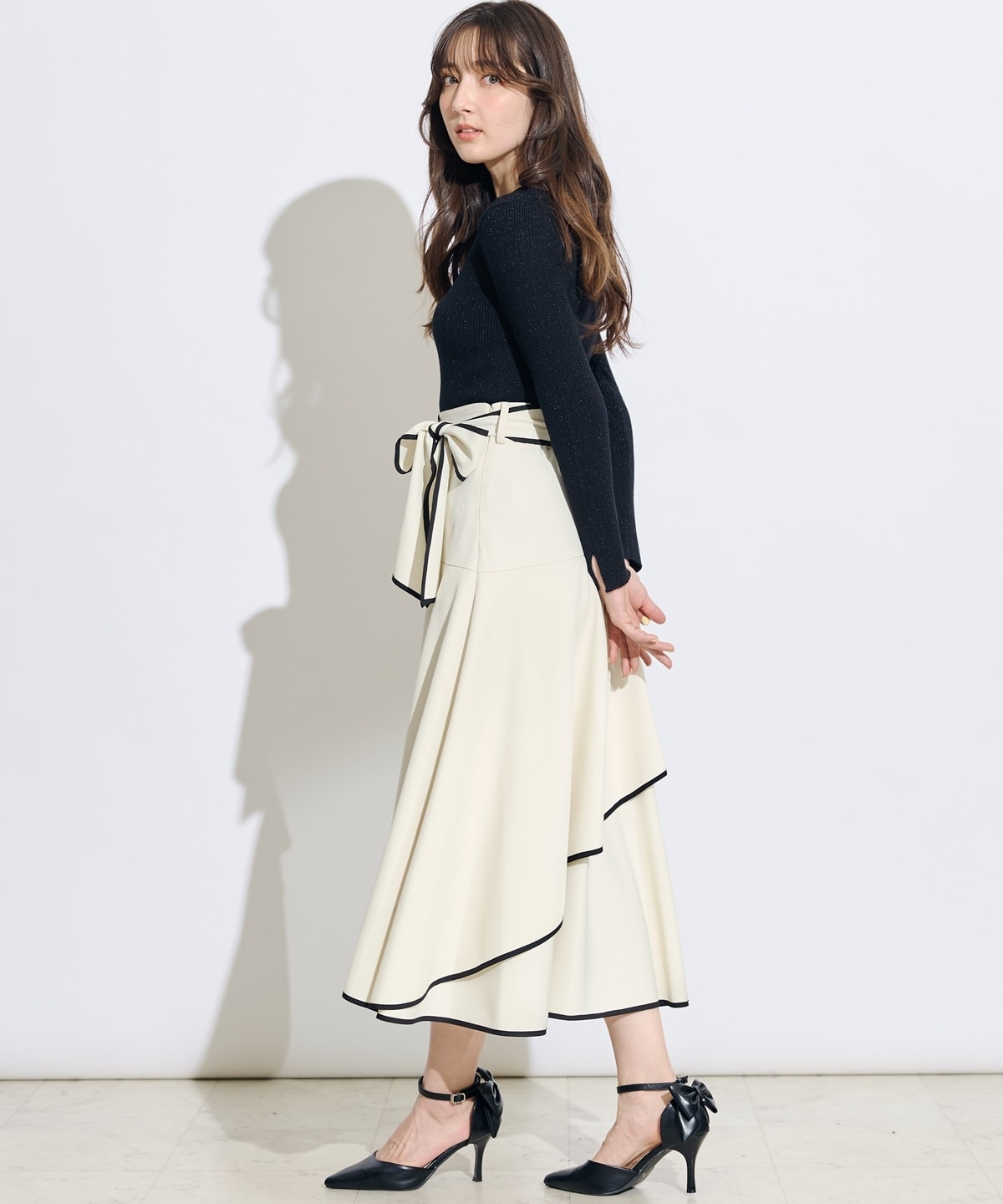 リボンベルトアシメフレアパイピングスカート
