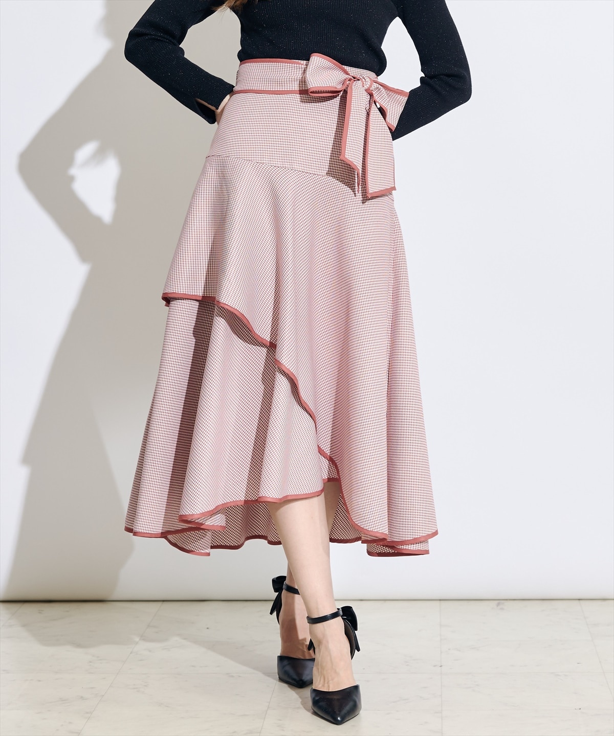 リボンベルトアシメフレアパイピングスカート