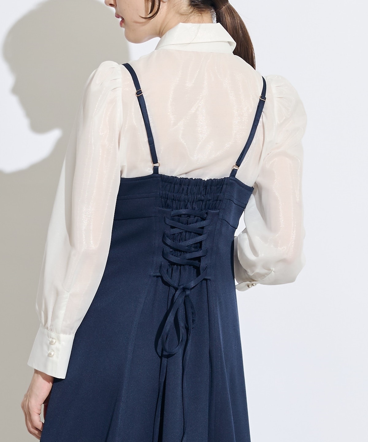 2WAYボウタイブライトシアーシャツレイヤードキャミワンピース