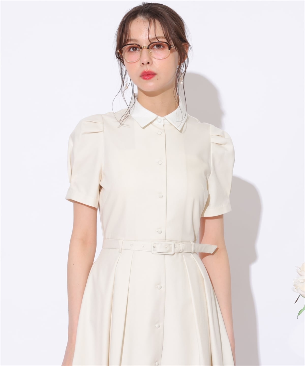 サマーツイードバイカラー衿ハーフスリーブワンピース