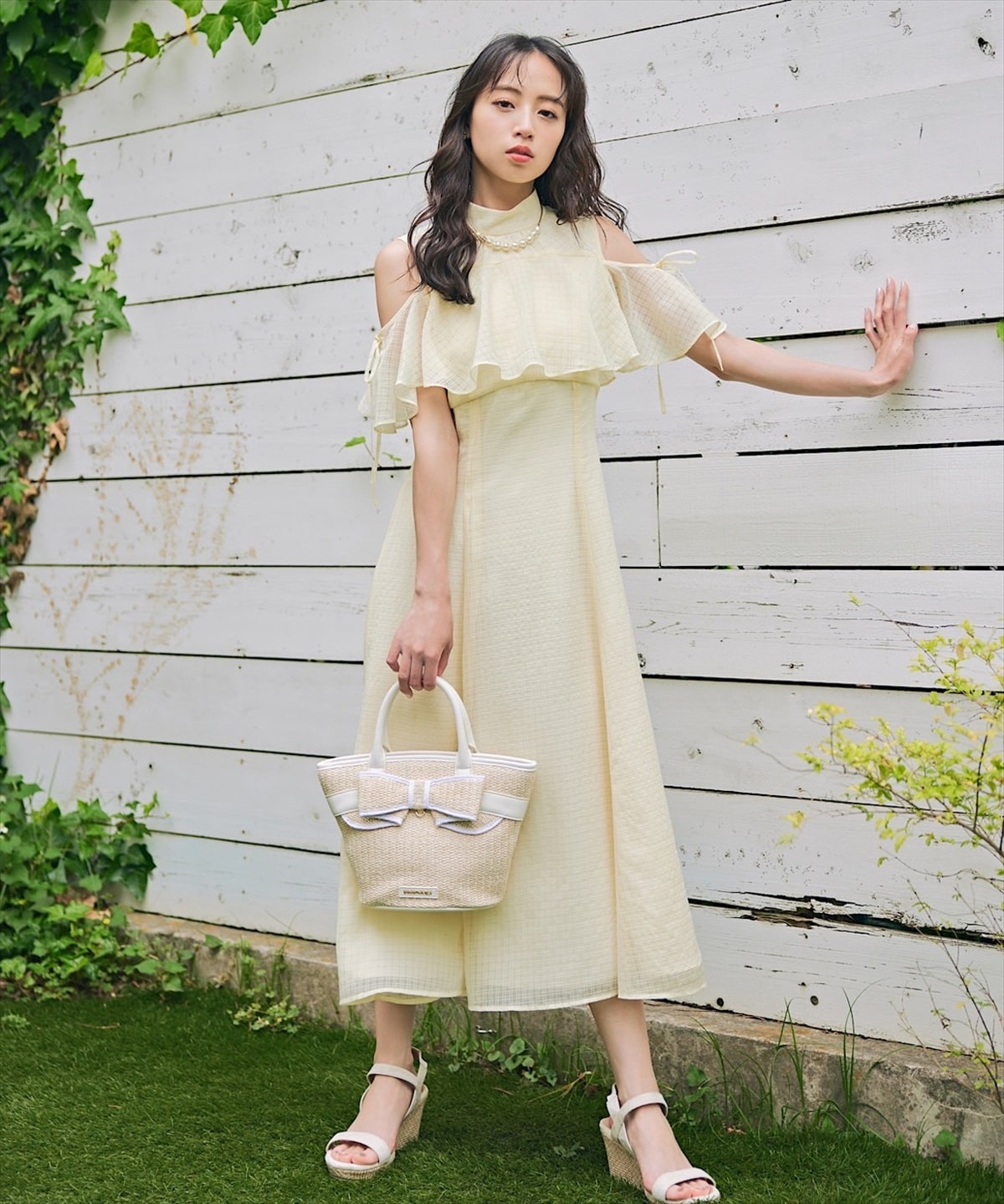 シアーチェックケープオフショルワンピース