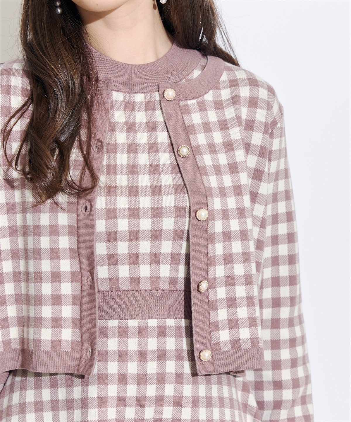 配色ギンガムチェックニットカーディガン