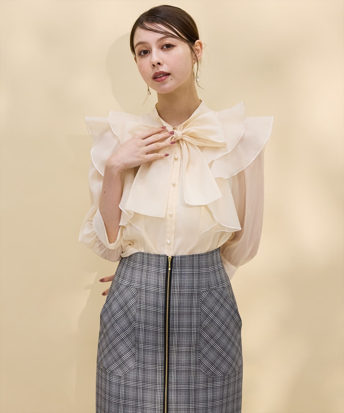 【日本製】フロントジップチェックスカート