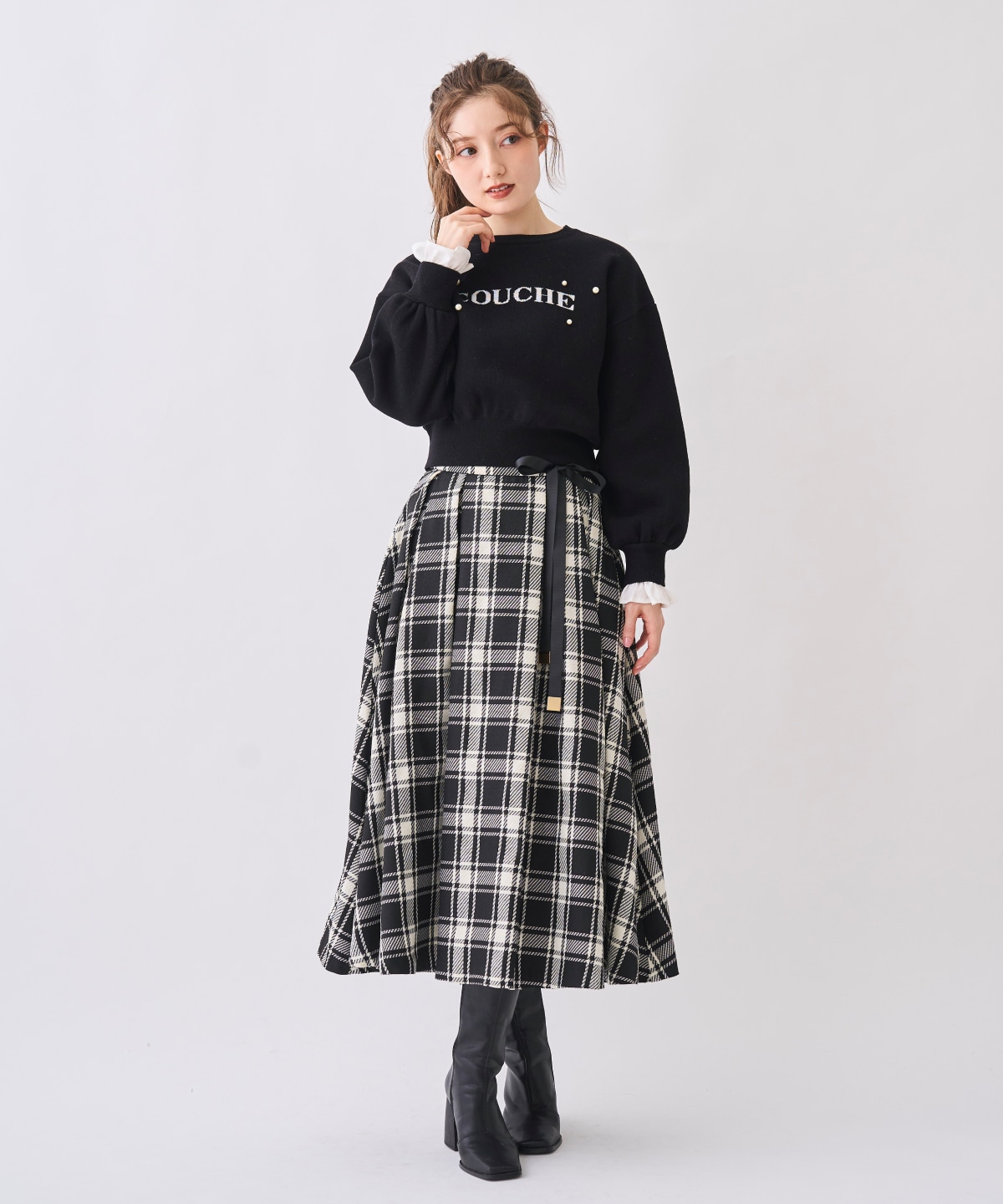 【12/5(Fri)予約開始】リボンベルト付きチェックフレアスカート