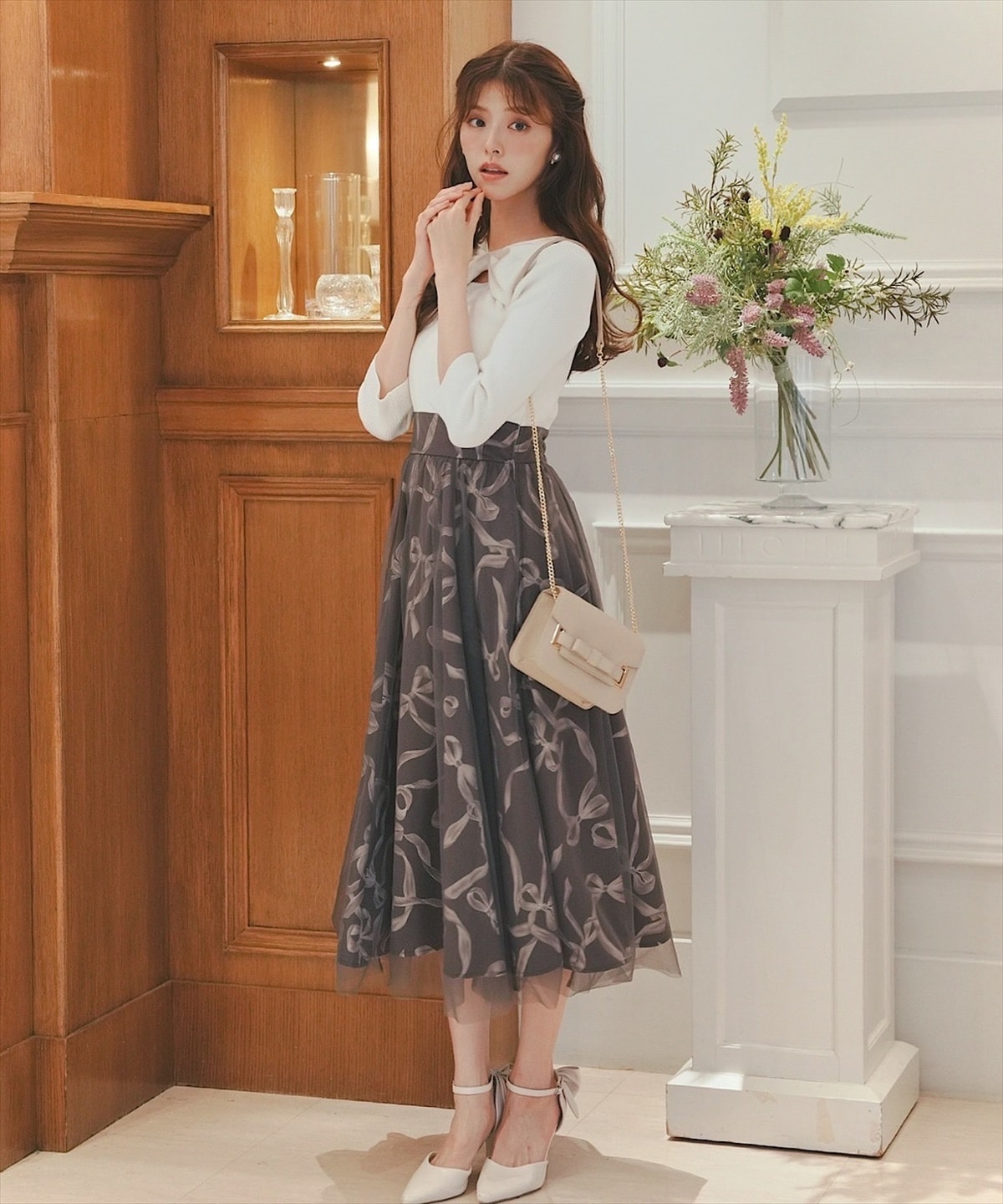 リボンデコレーションドッキングワンピース