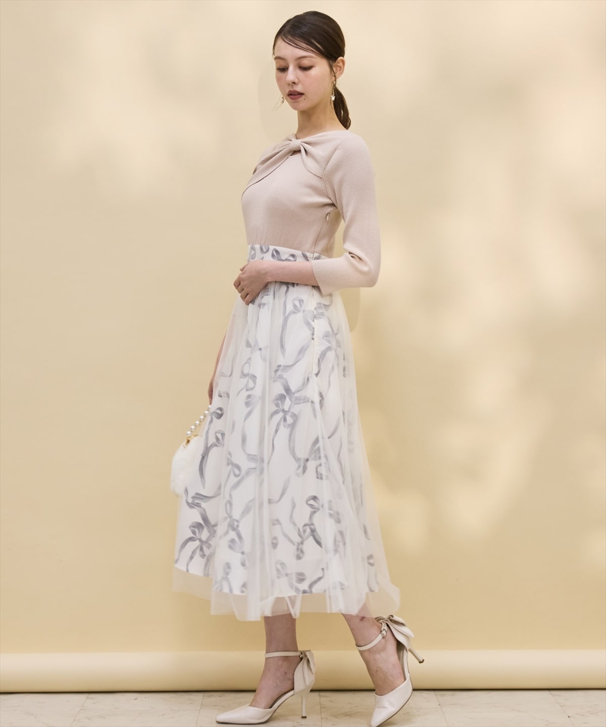 リボンデコレーションドッキングワンピース