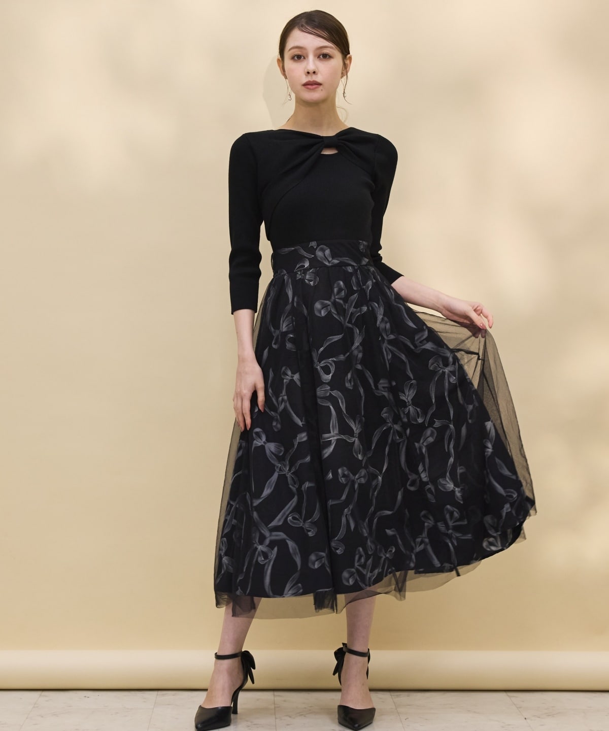 リボンデコレーションドッキングワンピース