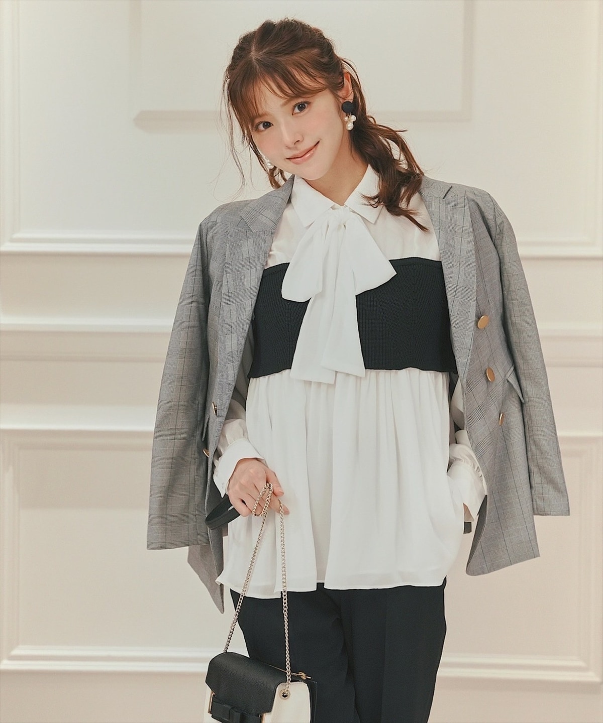 ニットビスチェドッキングボウタイチュニック