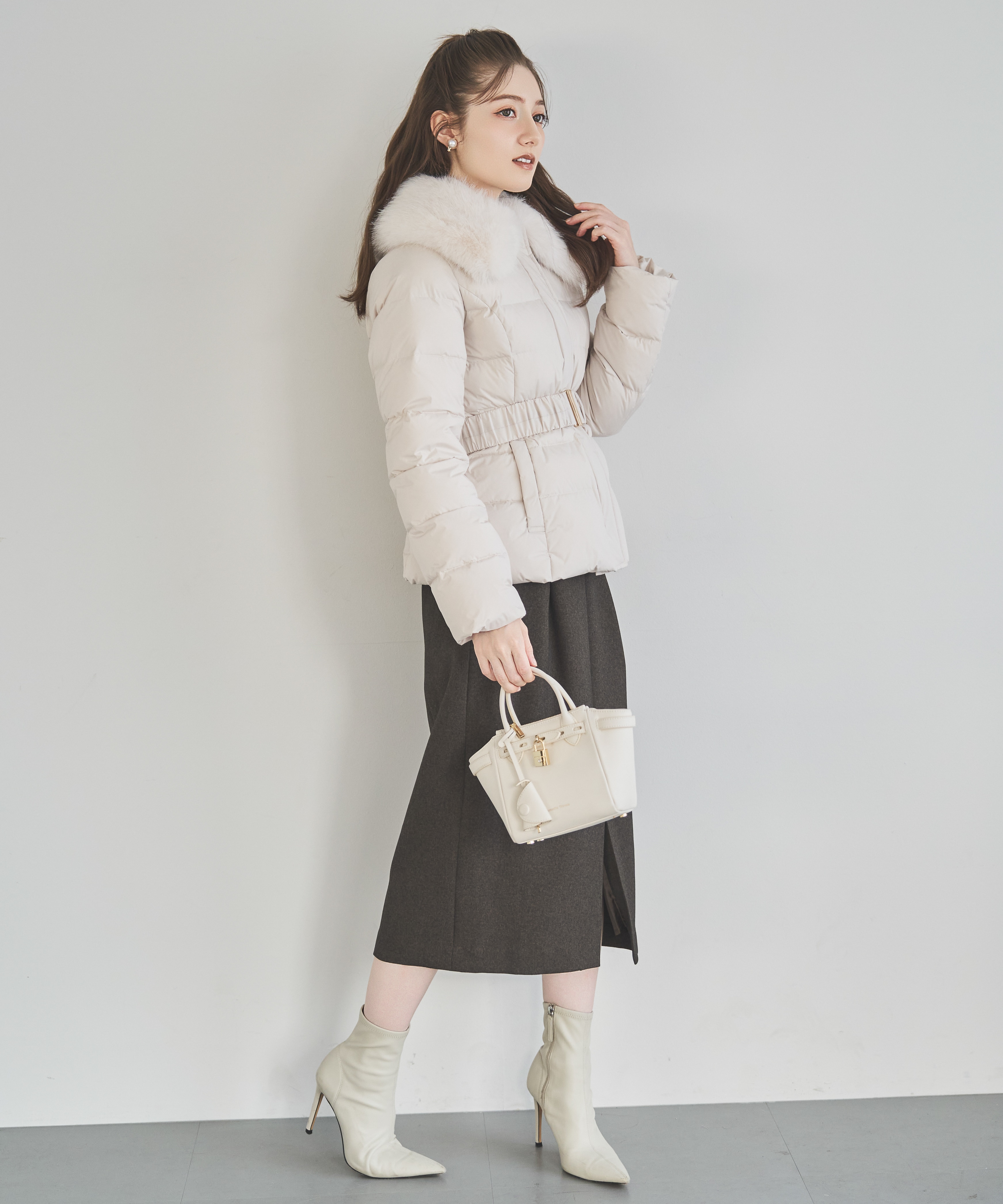 ベルト付エコファー襟ショートダウン